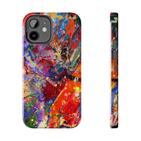 Bold splatter abstract art design phone case featuring vibrant colors and a unique artistic pattern