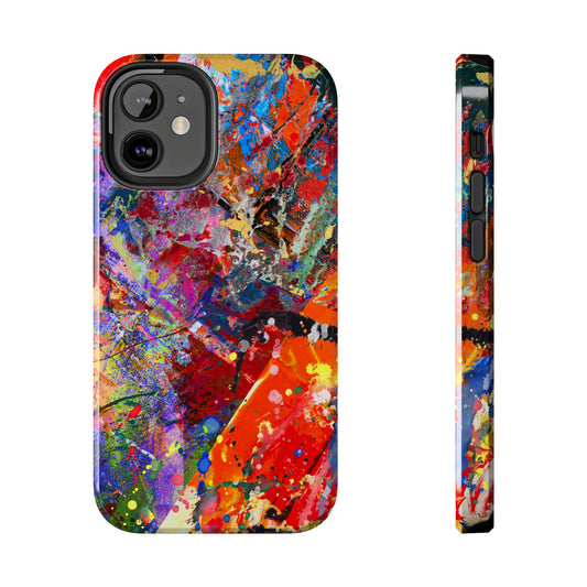 Bold splatter abstract art design phone case featuring vibrant colors and unique patterns