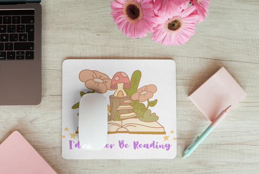 Printify home decor rather be reading fantasy mouse pad with whimsical mushrooms open book and pastel design