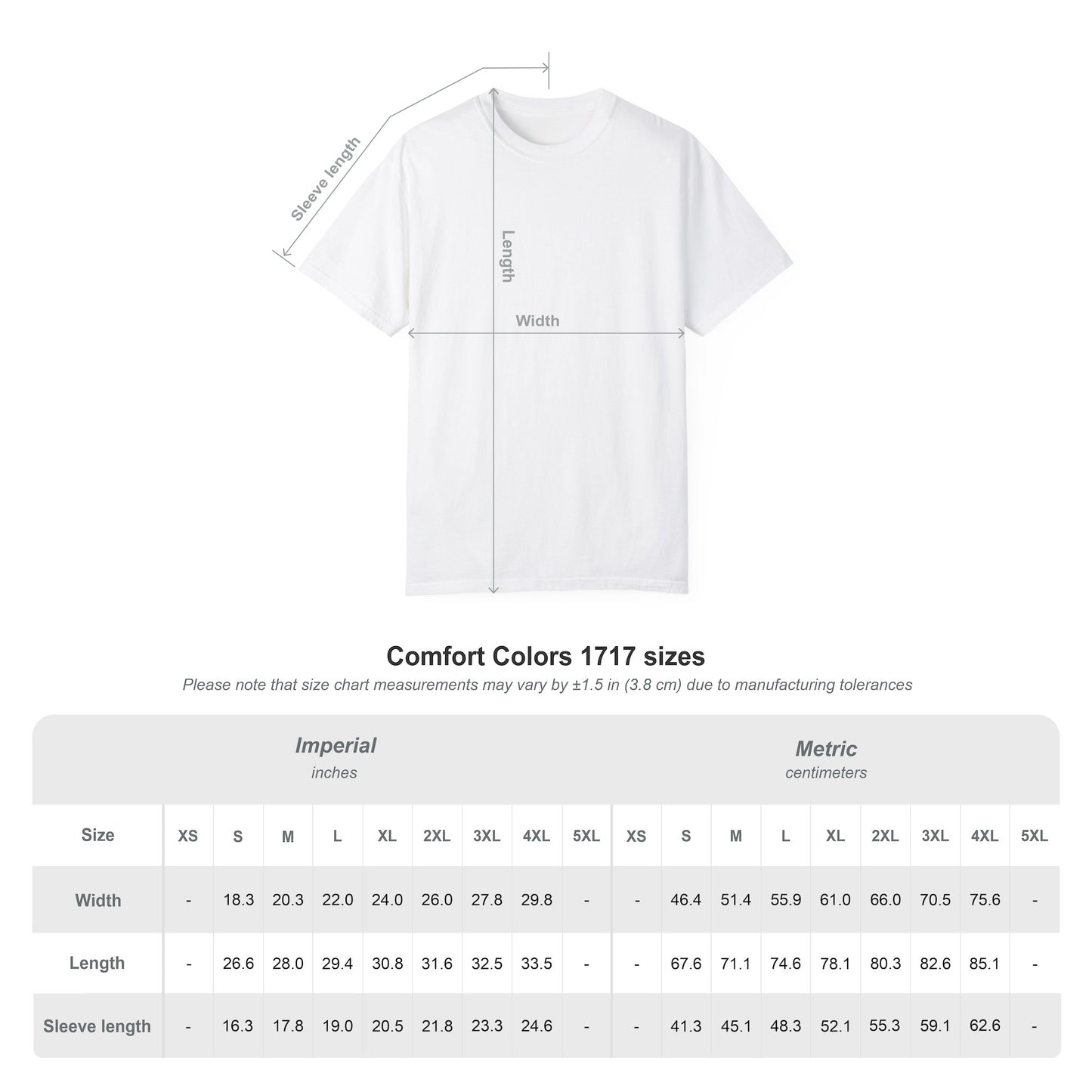 Funny professional disappointment unisex t-shirt in white with size measurement chart for accurate fitting