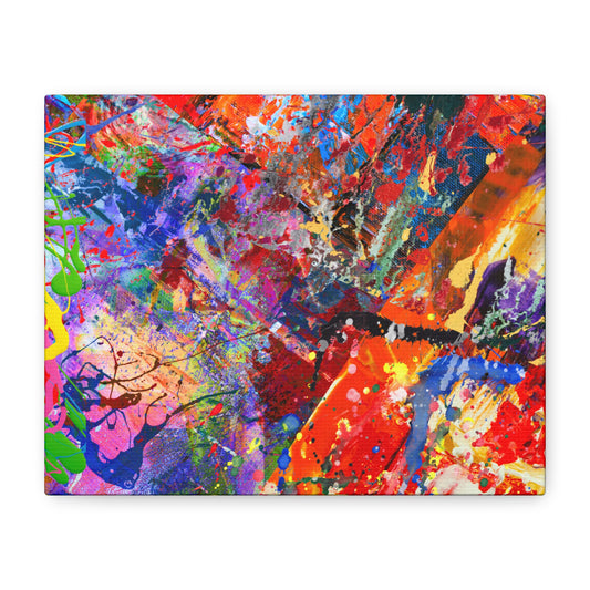 Printify colorful canvas abstract art print kaleidoscope collision with vibrant reds blues and yellows