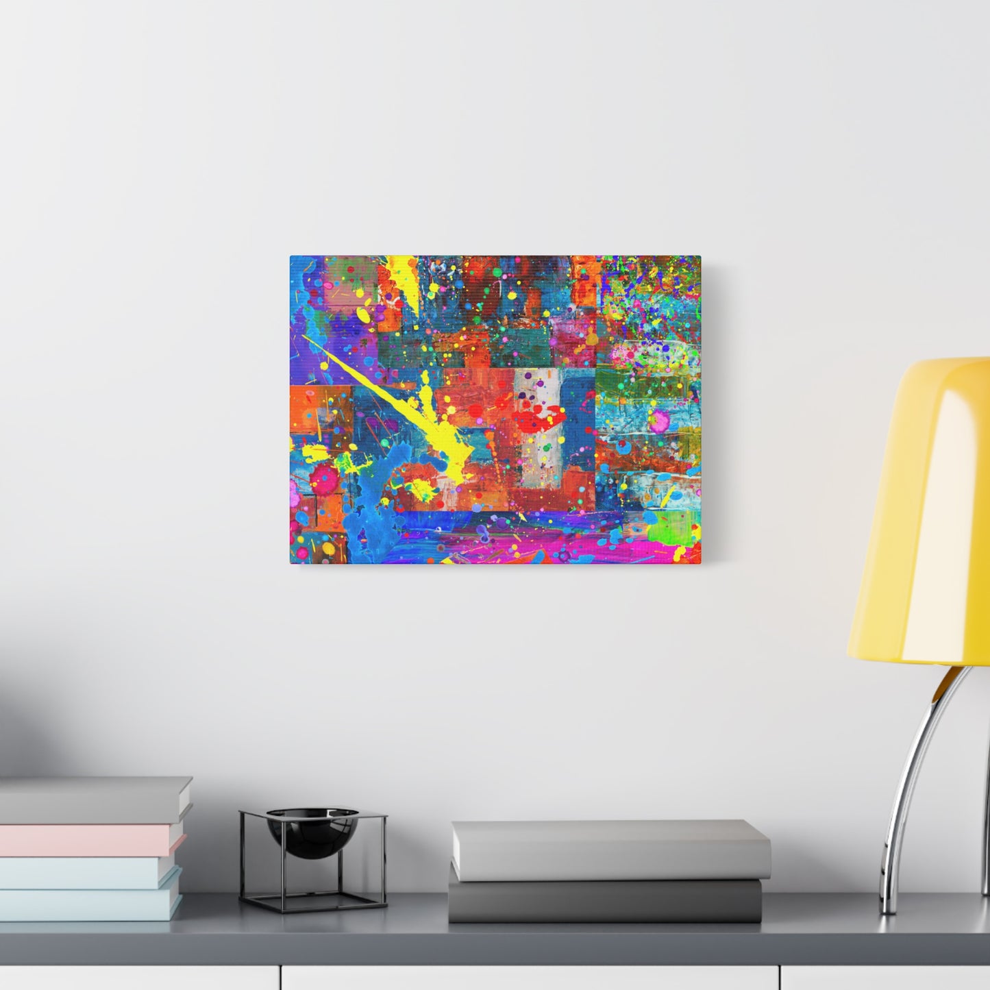 Vivid Neon Chaos Canvas Print Abstract Patchwork Splatter Art - Paragon Prints
