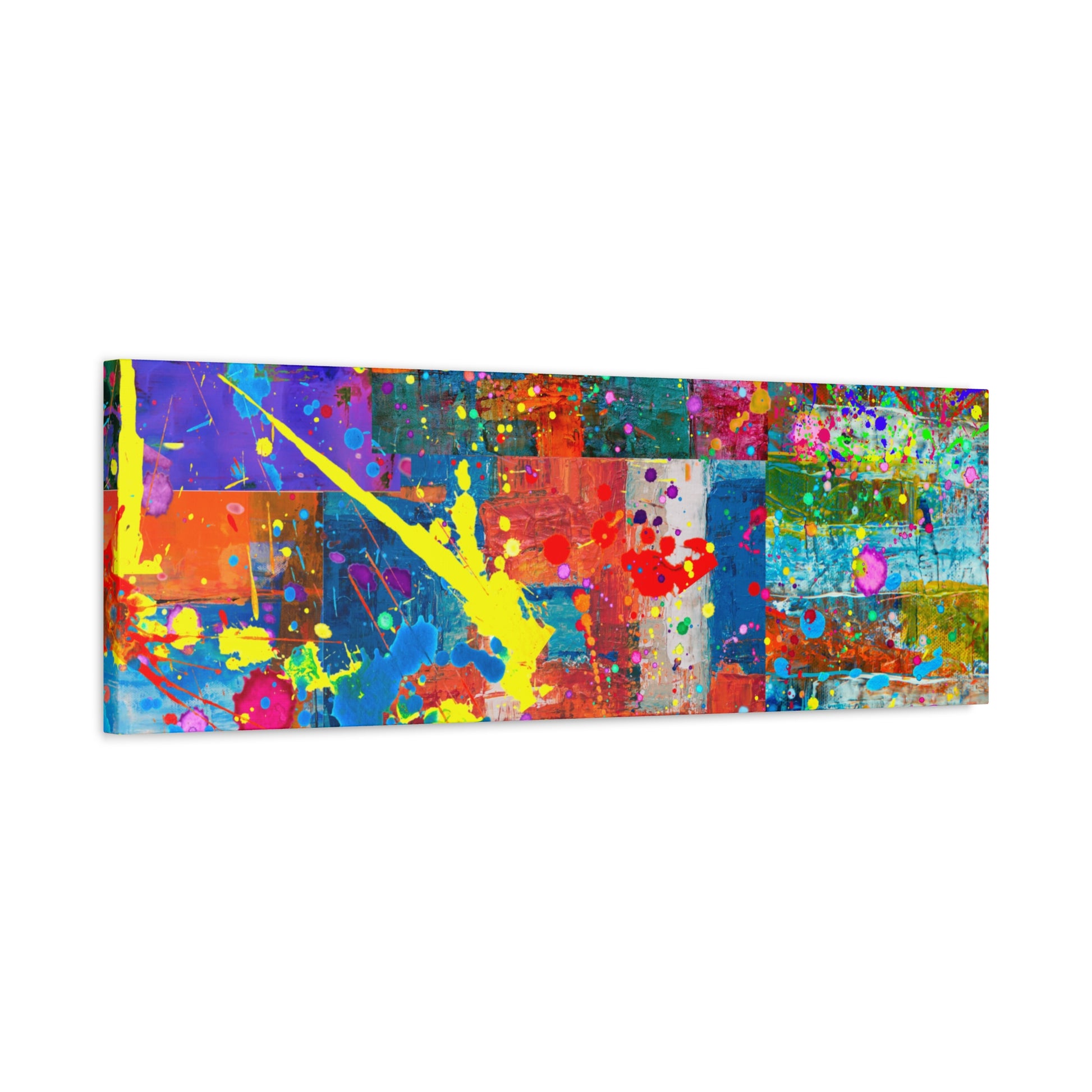 Vivid Neon Chaos Canvas Print Abstract Patchwork Splatter Art - Paragon Prints