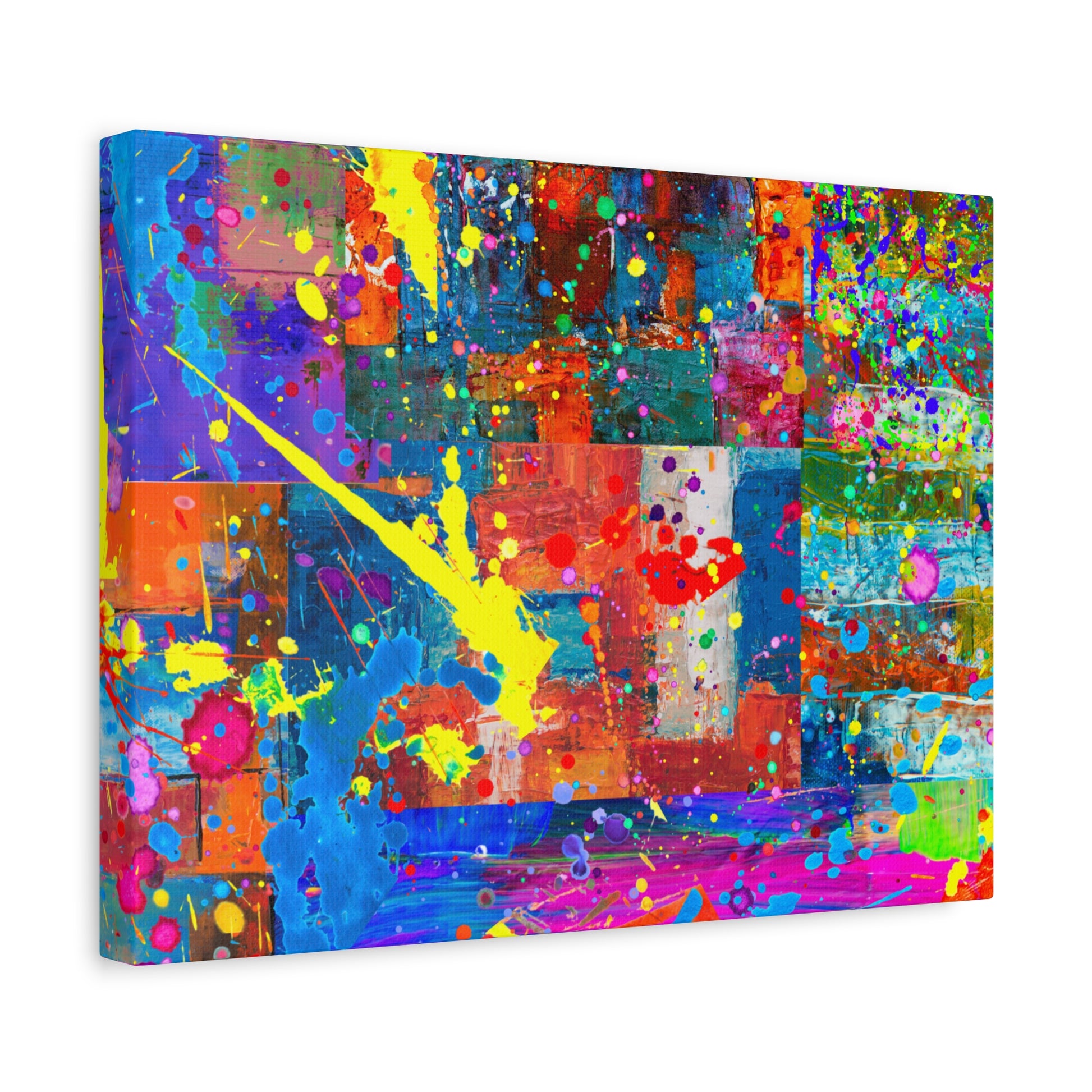 Vivid Neon Chaos Canvas Print Abstract Patchwork Splatter Art - Paragon Prints