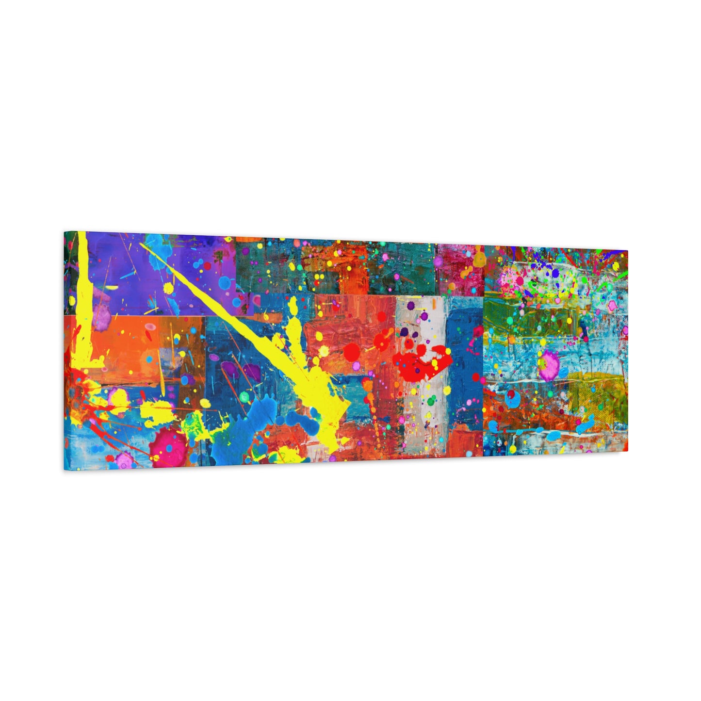 Vivid Neon Chaos Canvas Print Abstract Patchwork Splatter Art - Paragon Prints