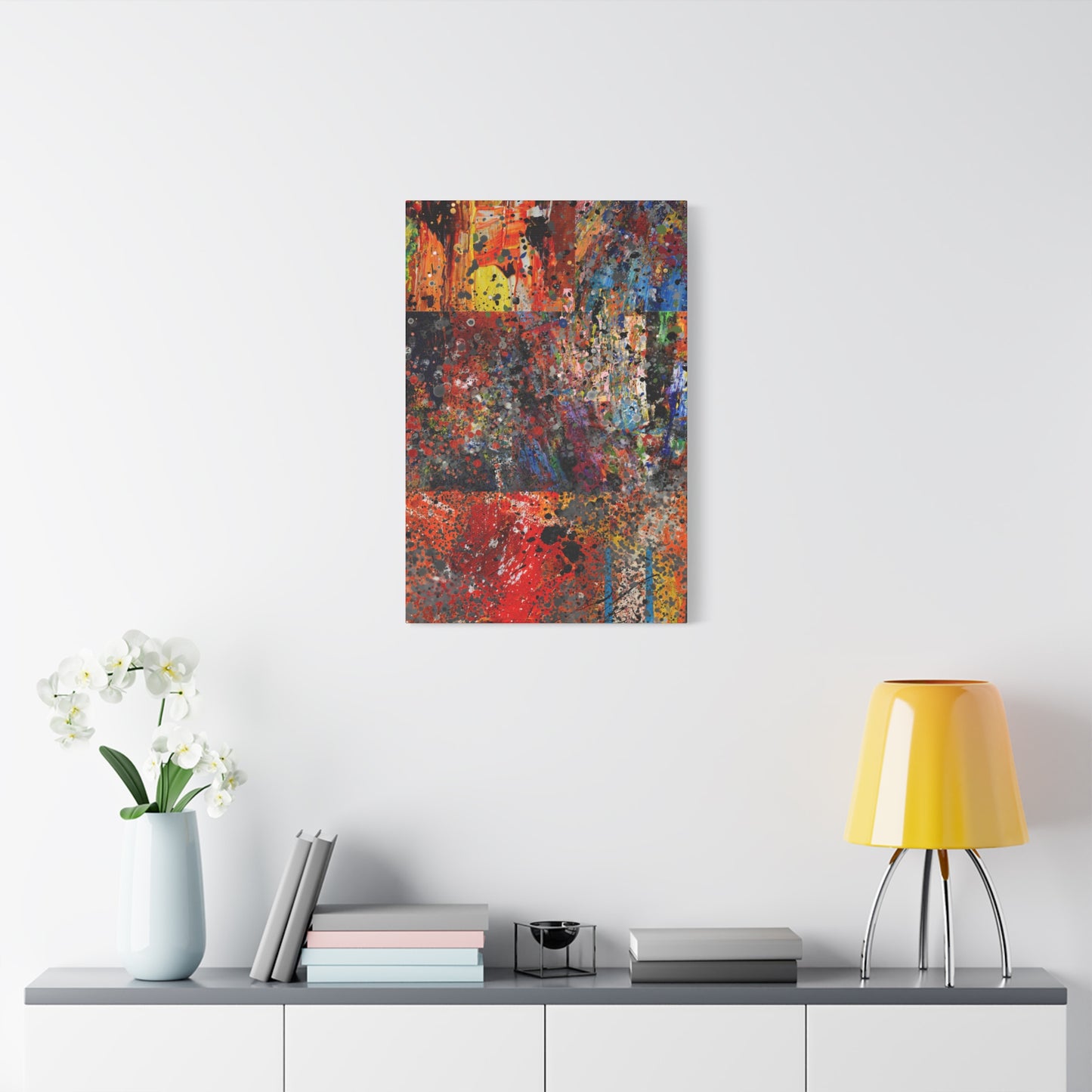 Fragments of Fire : Bold Red and Orange Abstract Splatter Canvas Art Print - Paragon Prints