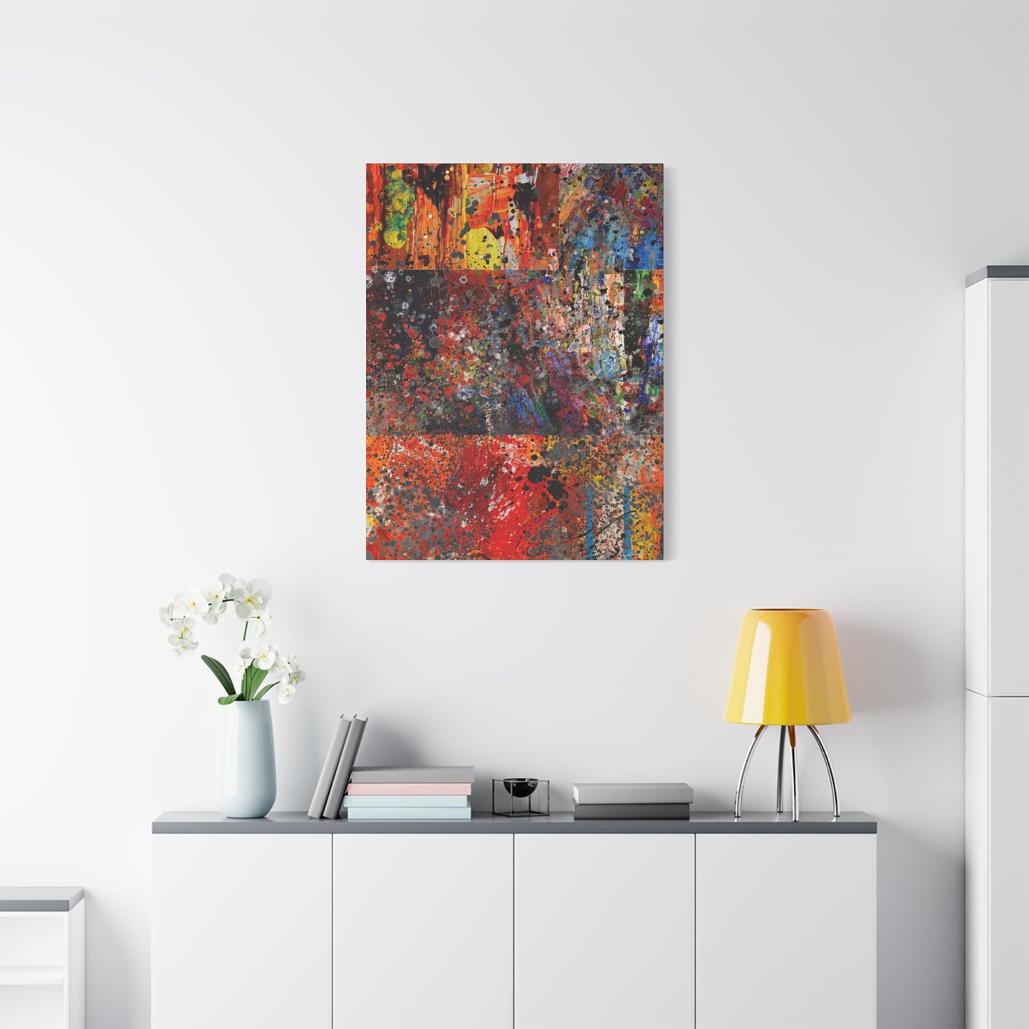 Fragments of Fire : Bold Red and Orange Abstract Splatter Canvas Art Print - Paragon Prints