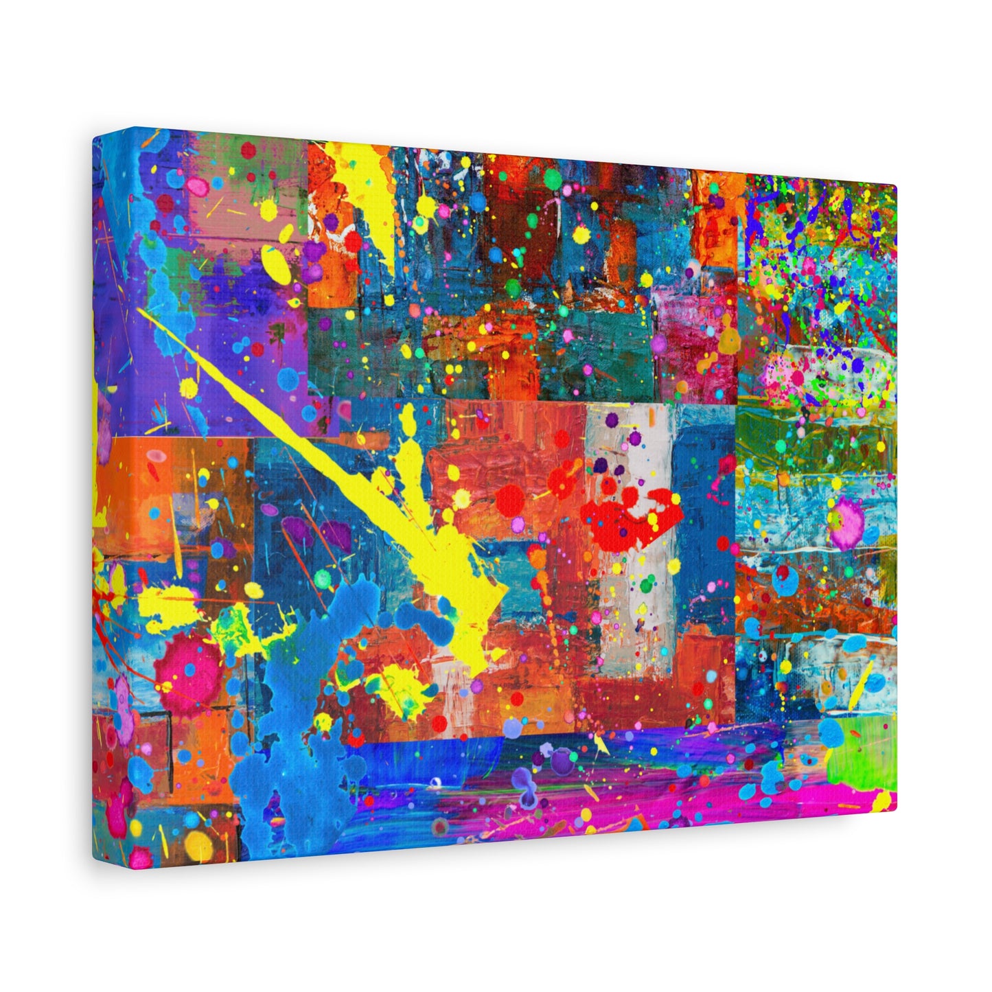 Vivid Neon Chaos Canvas Print Abstract Patchwork Splatter Art - Paragon Prints