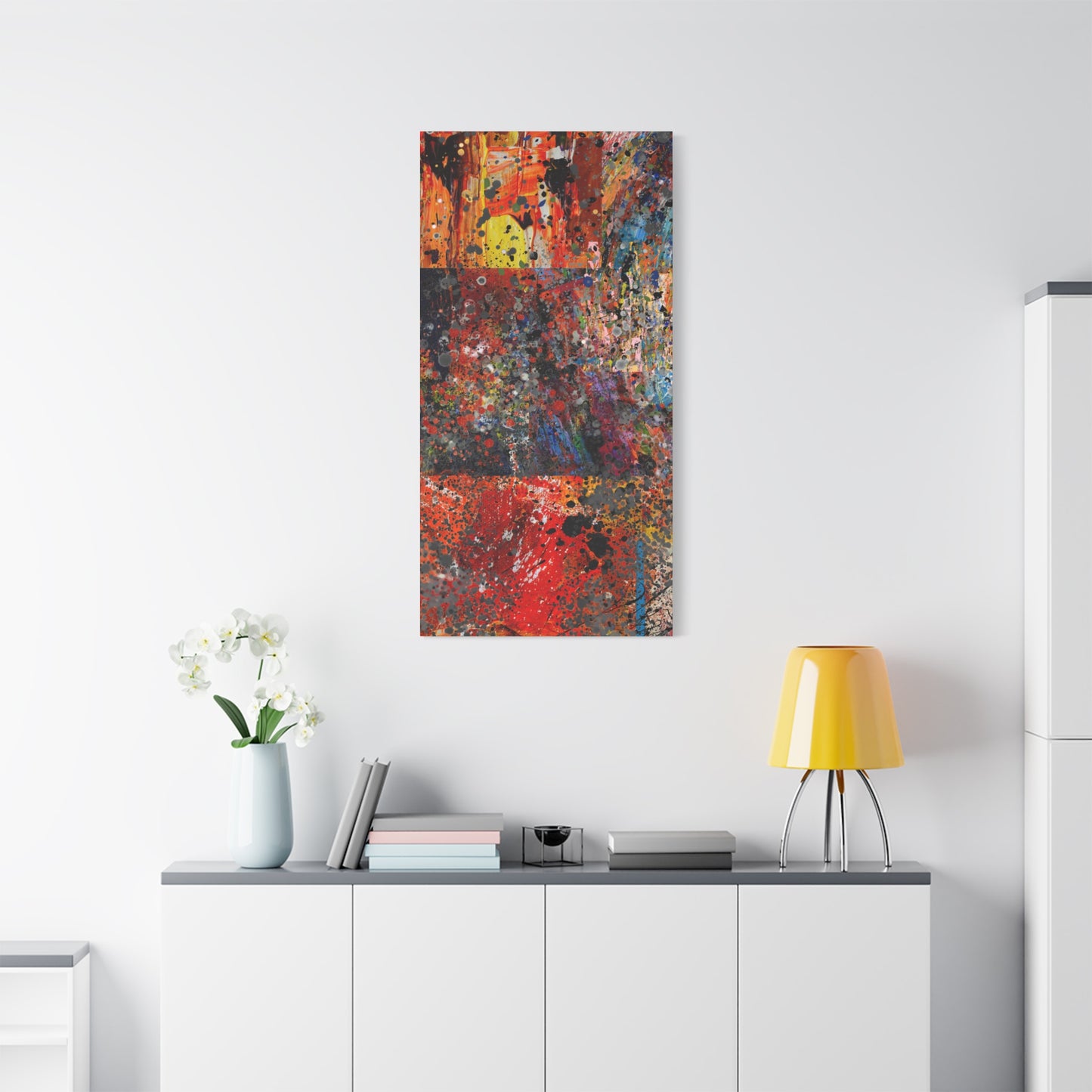 Fragments of Fire : Bold Red and Orange Abstract Splatter Canvas Art Print - Paragon Prints