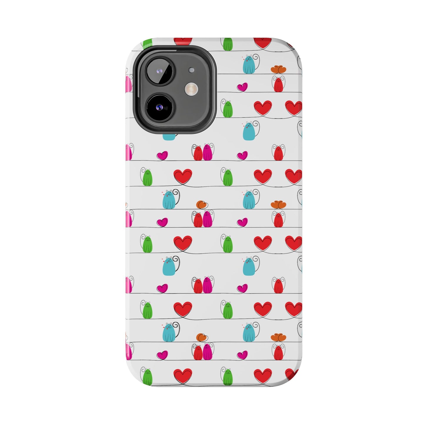 A cute, durable phone cover featuring a whimsical cat print. Tough and impact-resistant, compatible with iPhone and Samsung devices.