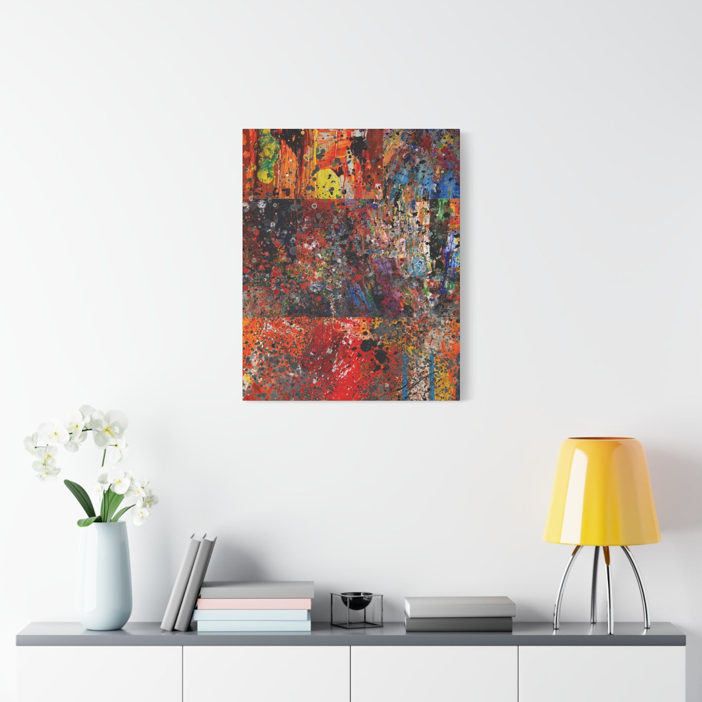 Fragments of Fire : Bold Red and Orange Abstract Splatter Canvas Art Print - Paragon Prints