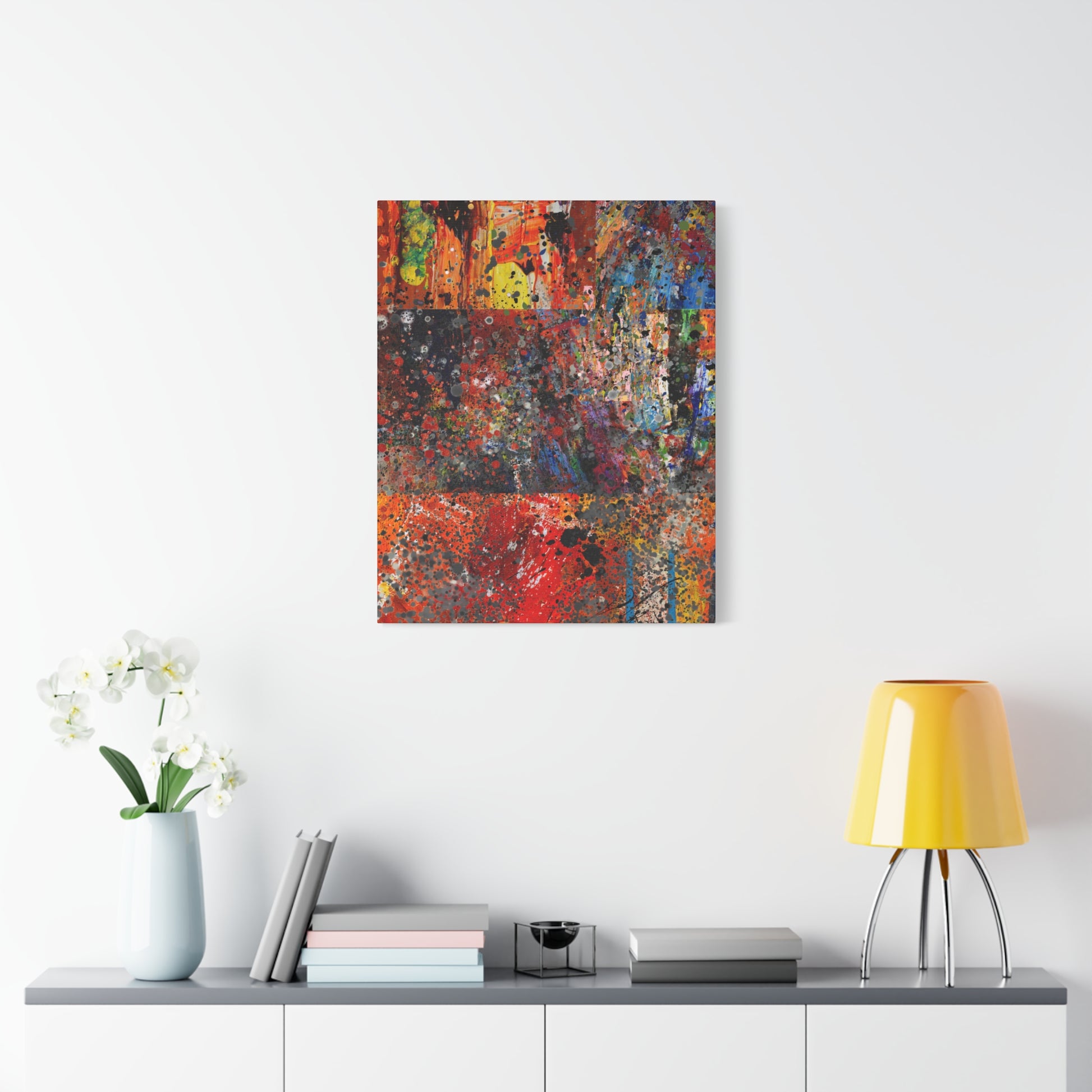 Fragments of Fire : Bold Red and Orange Abstract Splatter Canvas Art Print - Paragon Prints
