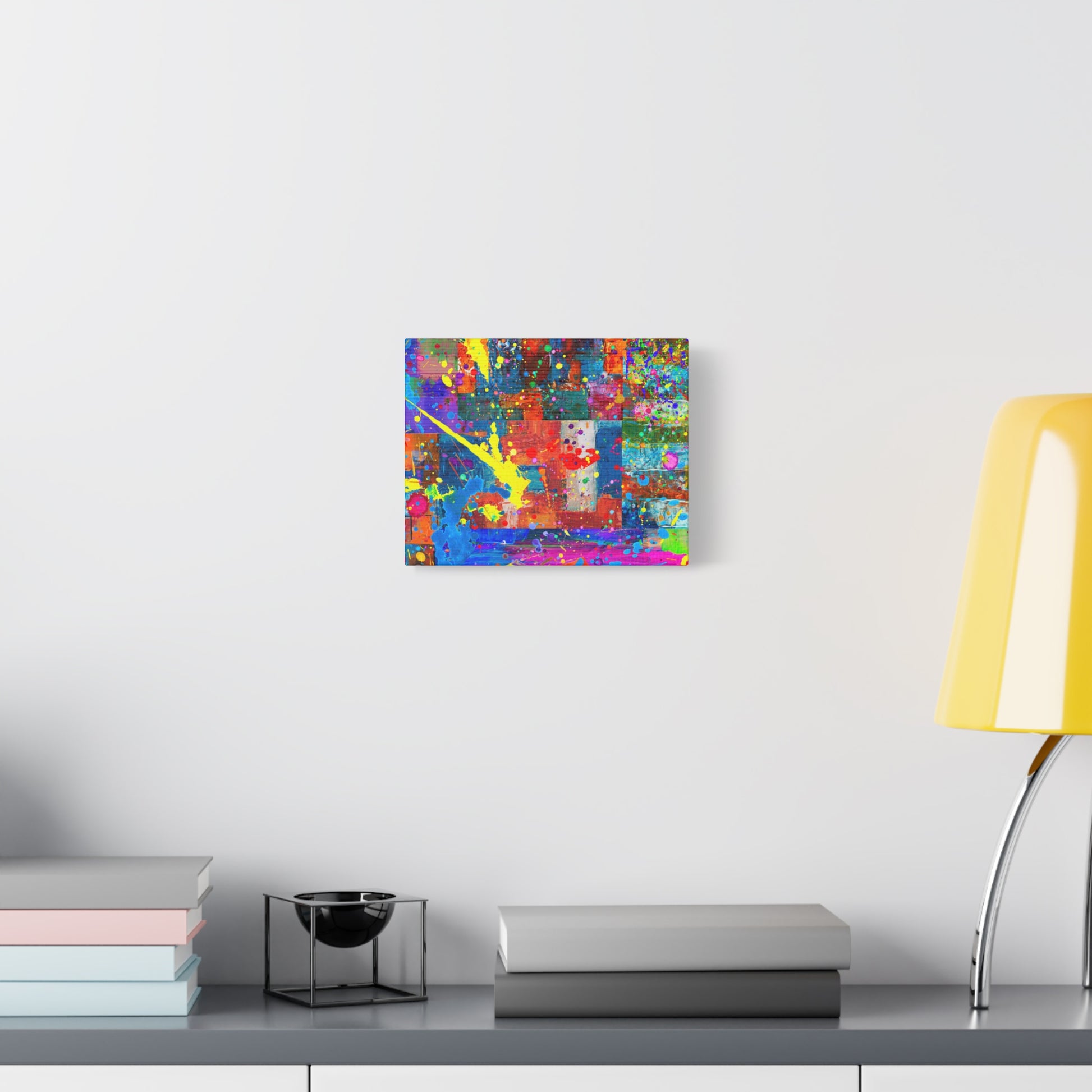 Vivid Neon Chaos Canvas Print Abstract Patchwork Splatter Art - Paragon Prints