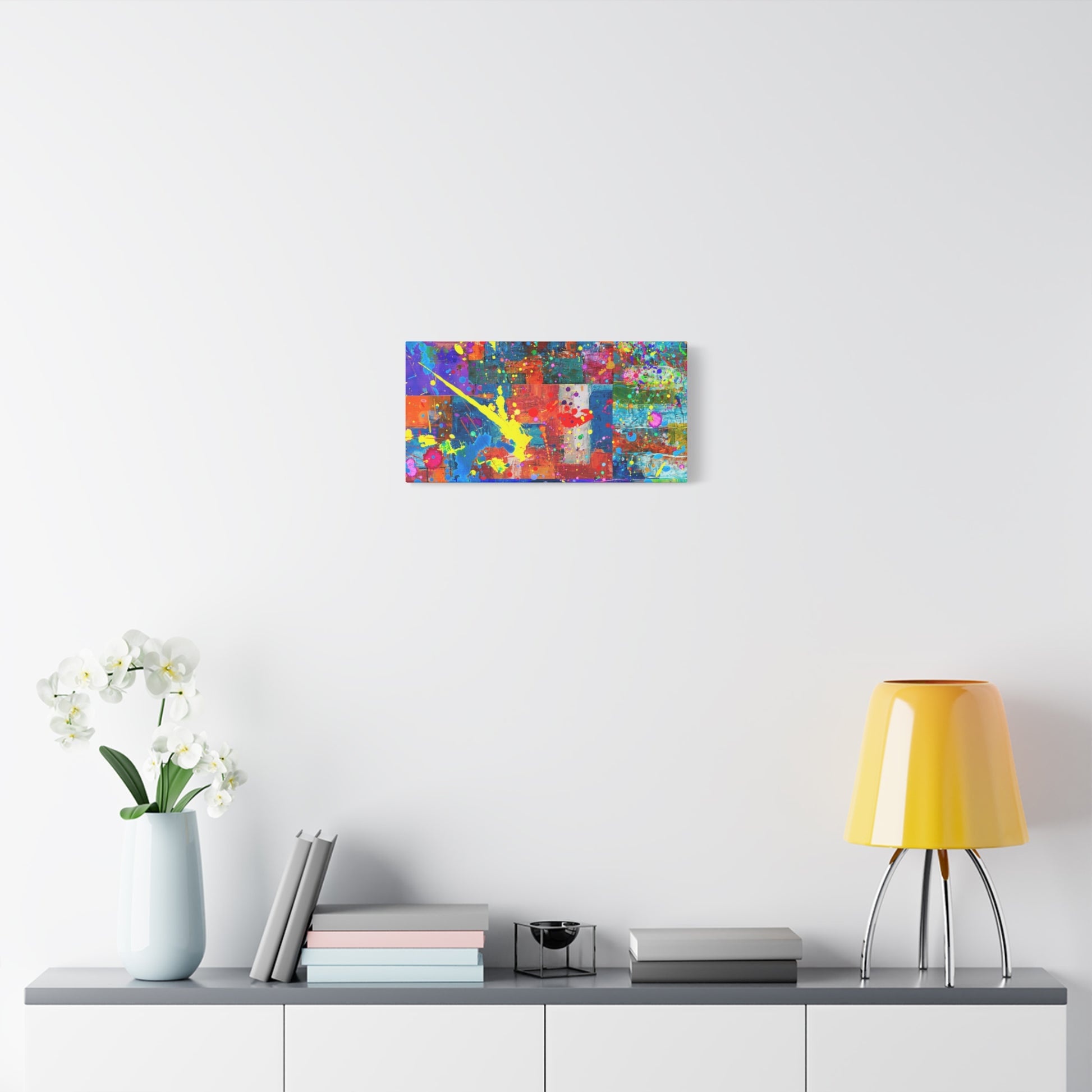 Vivid Neon Chaos Canvas Print Abstract Patchwork Splatter Art - Paragon Prints