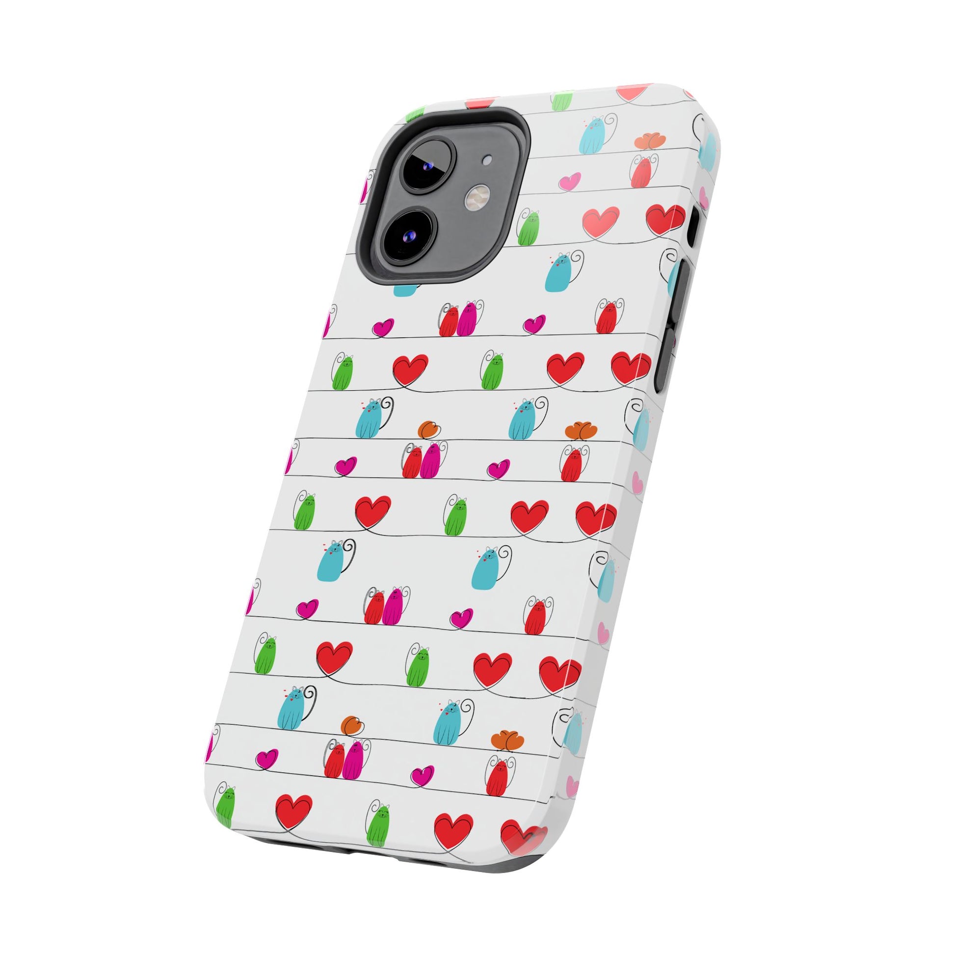 A cute and durable phone cover, the whimsical cat print phone cover features playful cat designs. Impact-resistant, it fits iPhones with dual rear cameras and is also compatible with iPhone and Samsung devices.