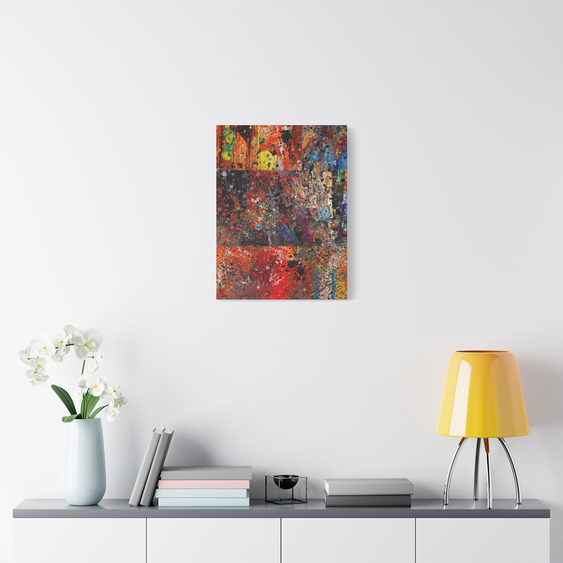 Fragments of Fire : Bold Red and Orange Abstract Splatter Canvas Art Print - Paragon Prints