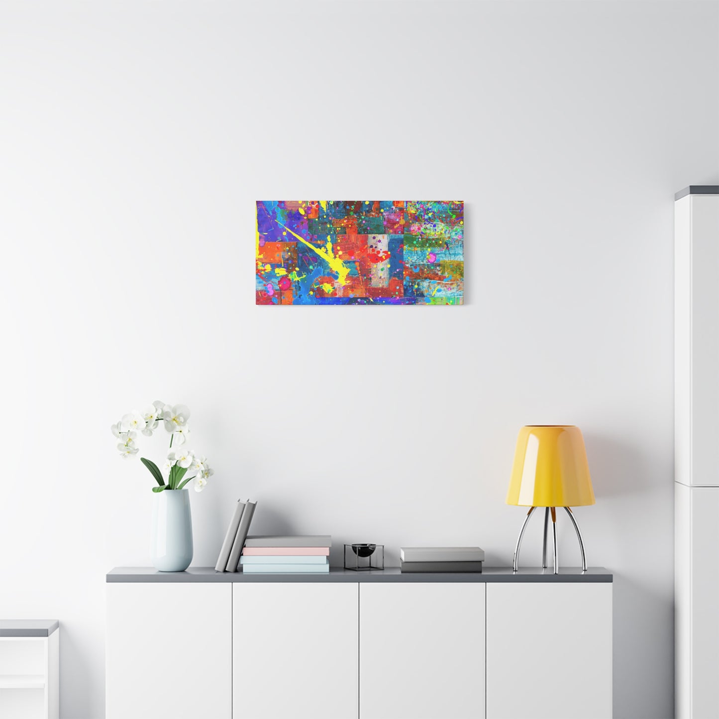 Vivid Neon Chaos Canvas Print Abstract Patchwork Splatter Art - Paragon Prints