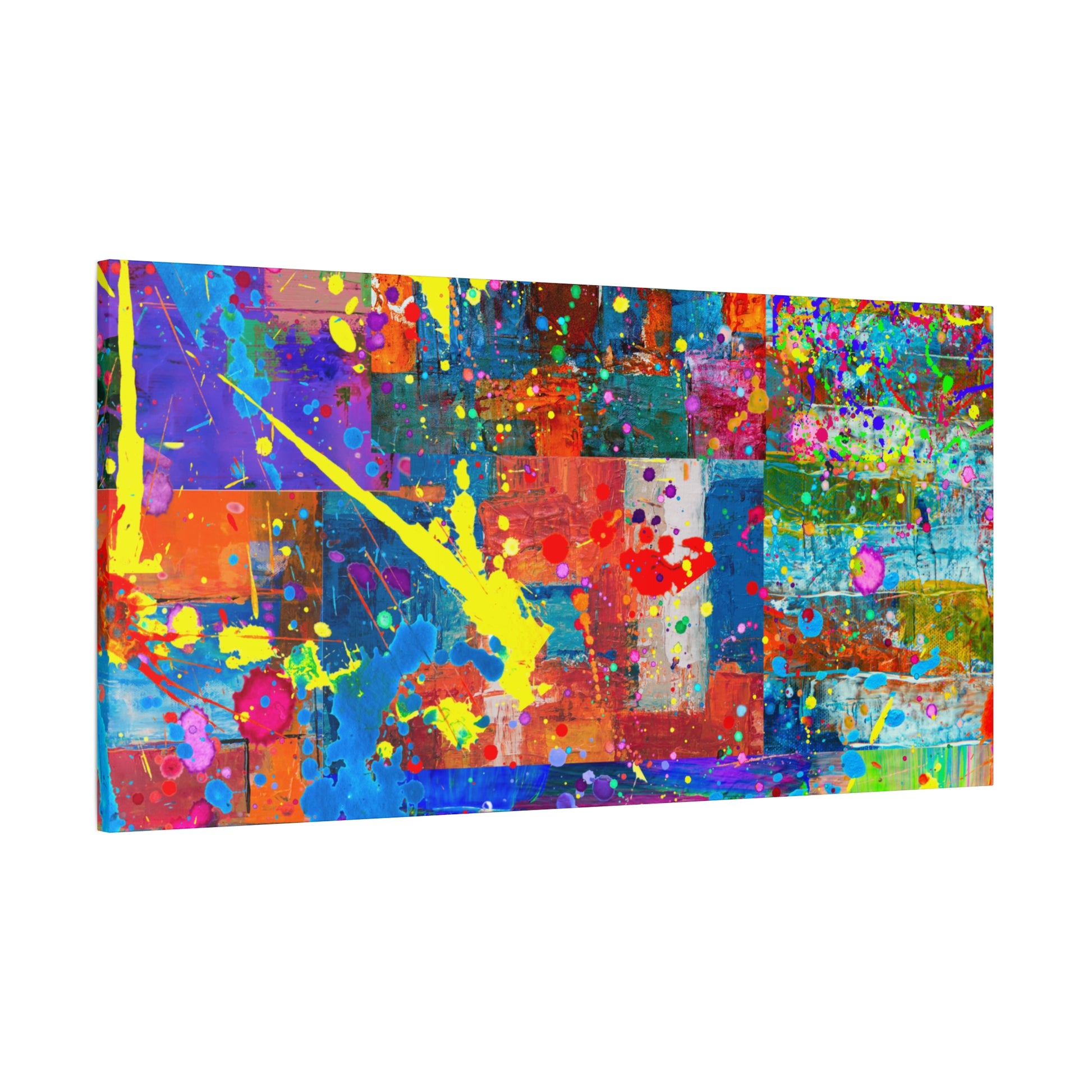 Vivid Neon Chaos Canvas Print Abstract Patchwork Splatter Art - Paragon Prints