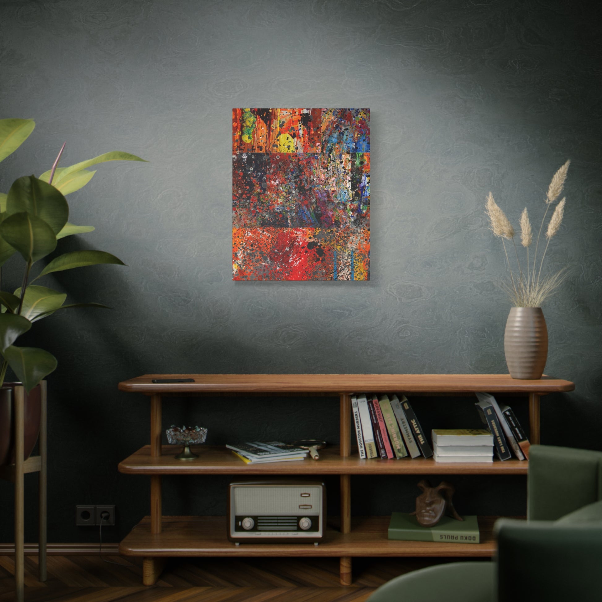 Fragments of Fire : Bold Red and Orange Abstract Splatter Canvas Art Print - Paragon Prints