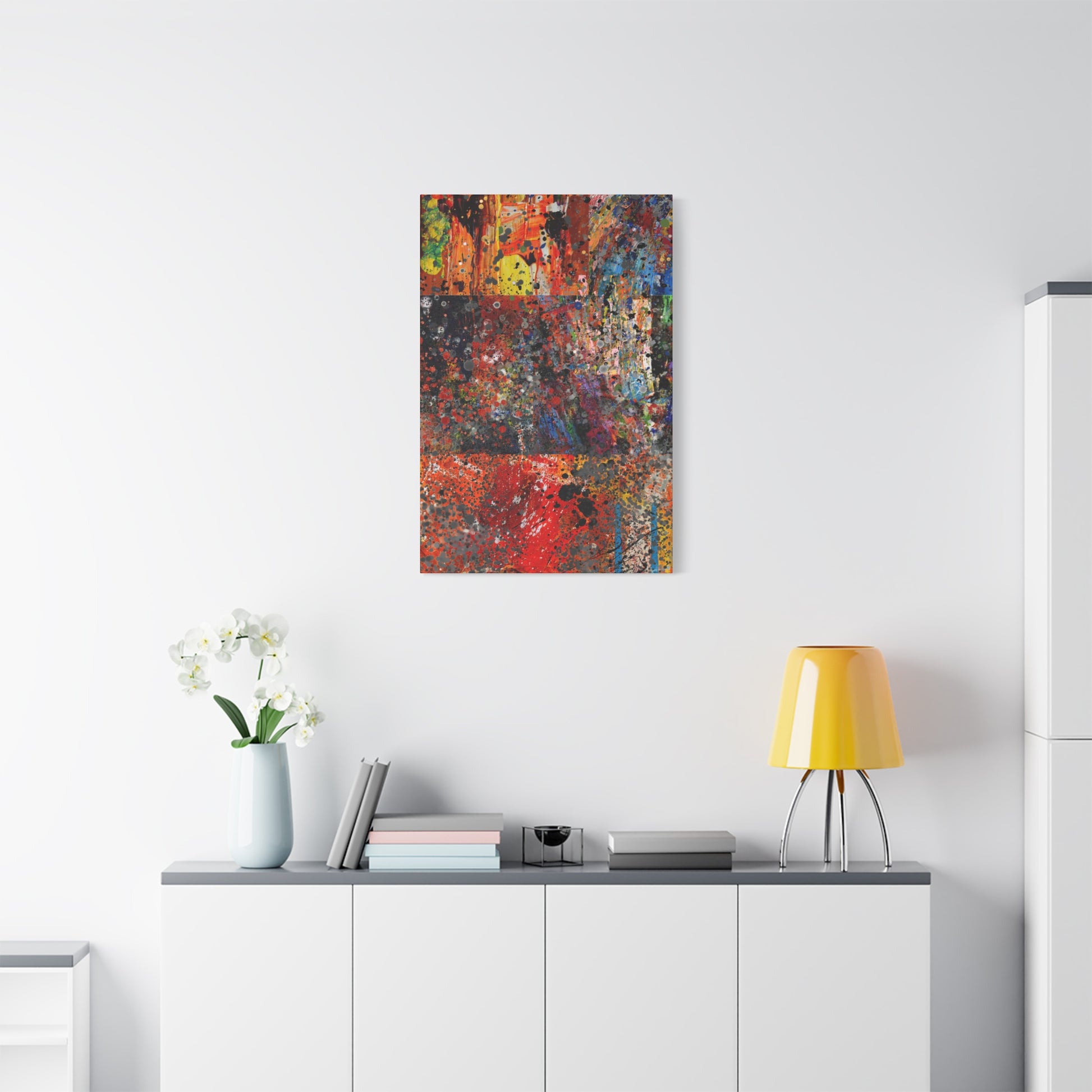 Fragments of Fire : Bold Red and Orange Abstract Splatter Canvas Art Print - Paragon Prints