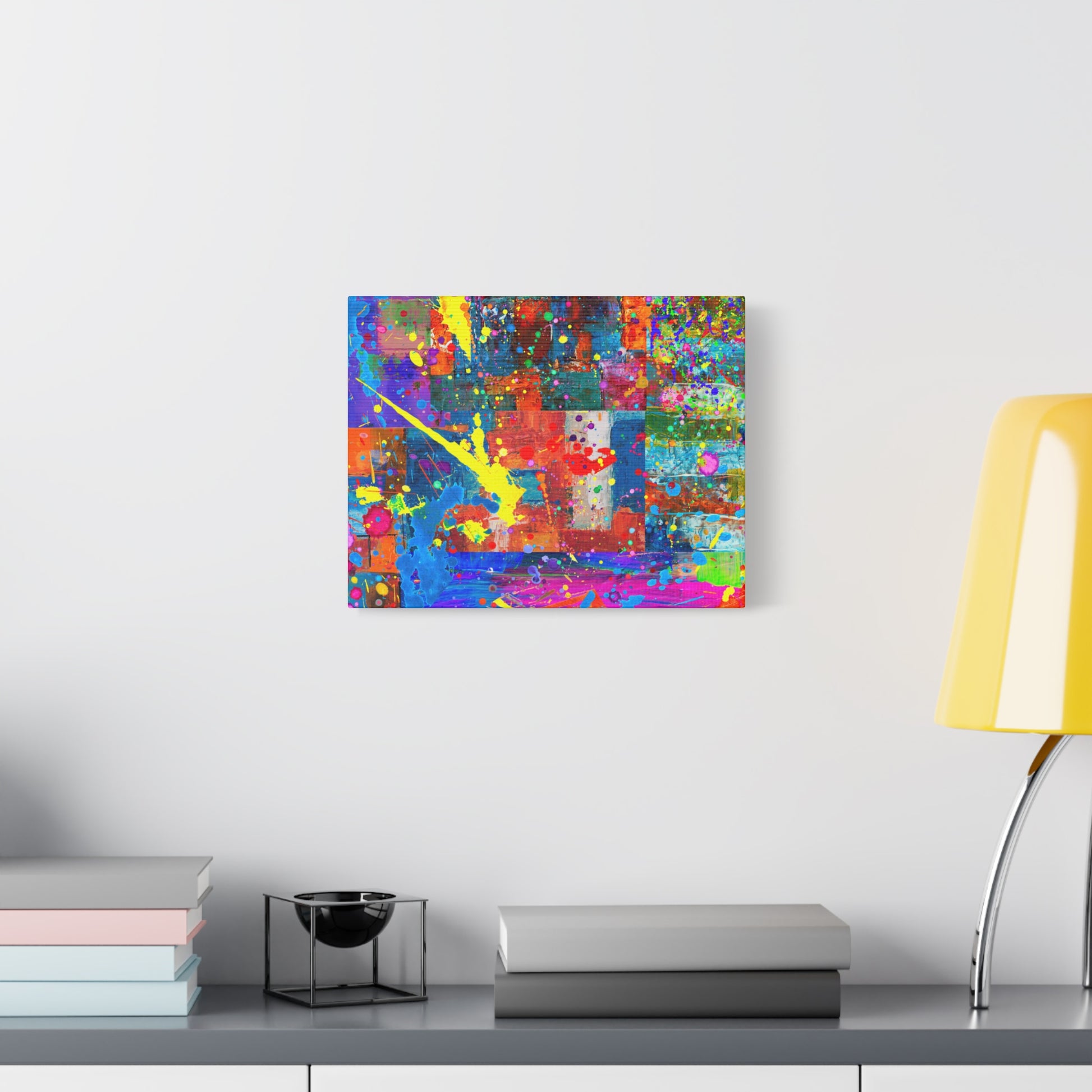 Vivid Neon Chaos Canvas Print Abstract Patchwork Splatter Art - Paragon Prints