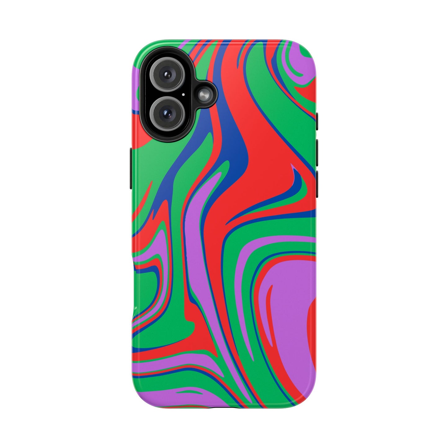 The Colorful Zebra Print Phone Case with Bold Design features a vibrant mix of red, green, purple, and blue stripes. Its impact-resistant build wraps your iPhone or Samsung in a dynamic, eye-catching look perfect for phone case enthusiasts.