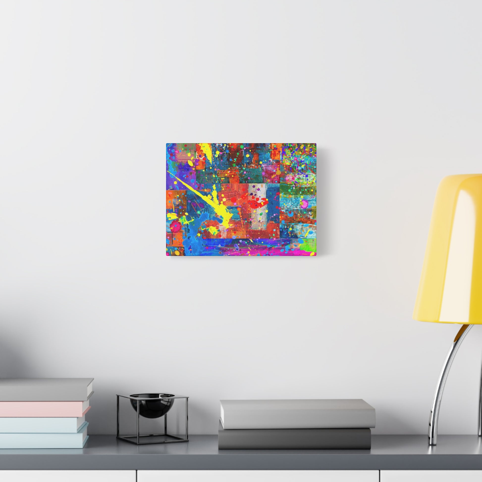 Vivid Neon Chaos Canvas Print Abstract Patchwork Splatter Art - Paragon Prints