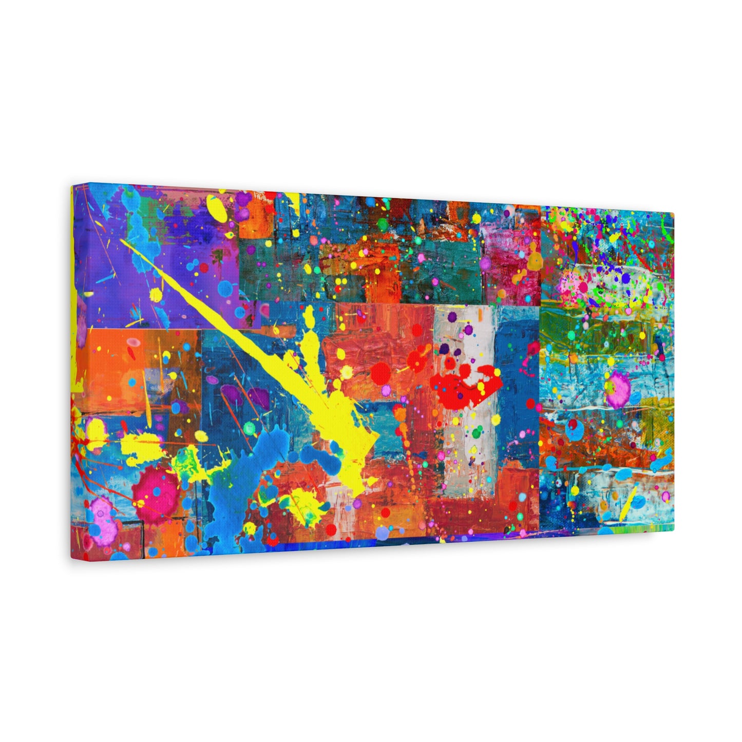 Vivid Neon Chaos Canvas Print Abstract Patchwork Splatter Art - Paragon Prints