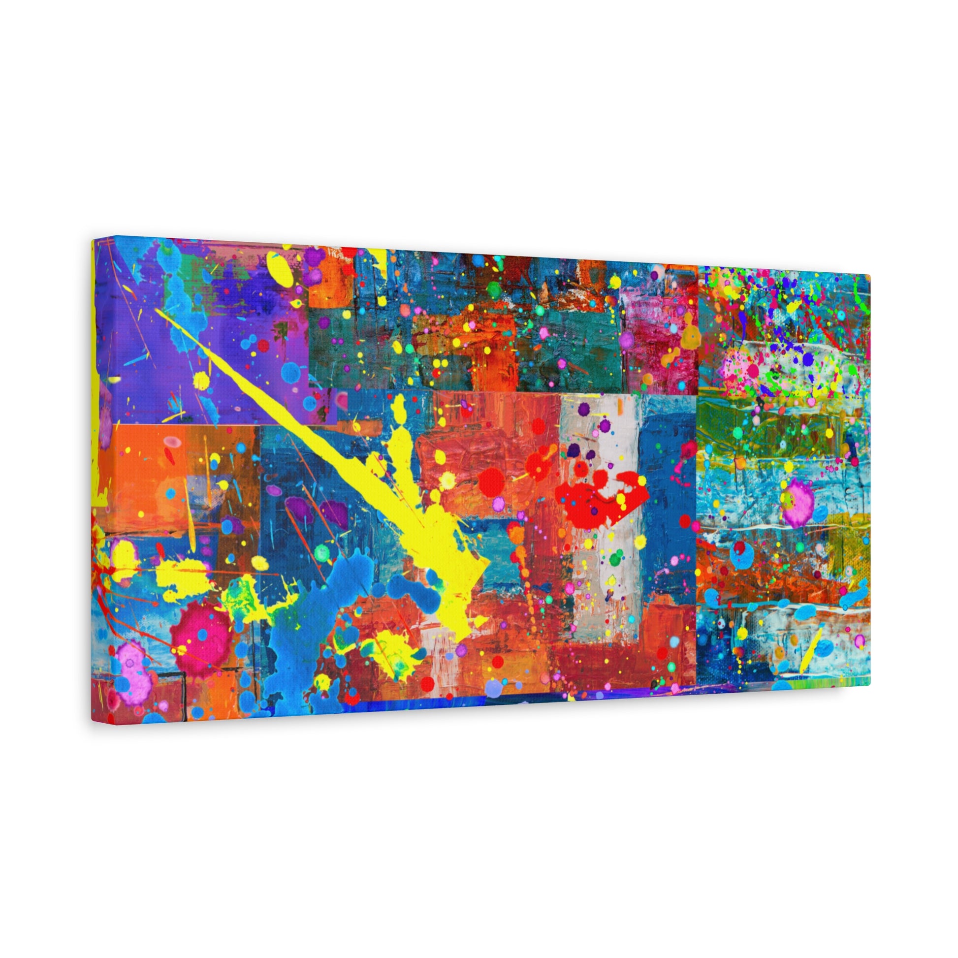 Vivid Neon Chaos Canvas Print Abstract Patchwork Splatter Art - Paragon Prints