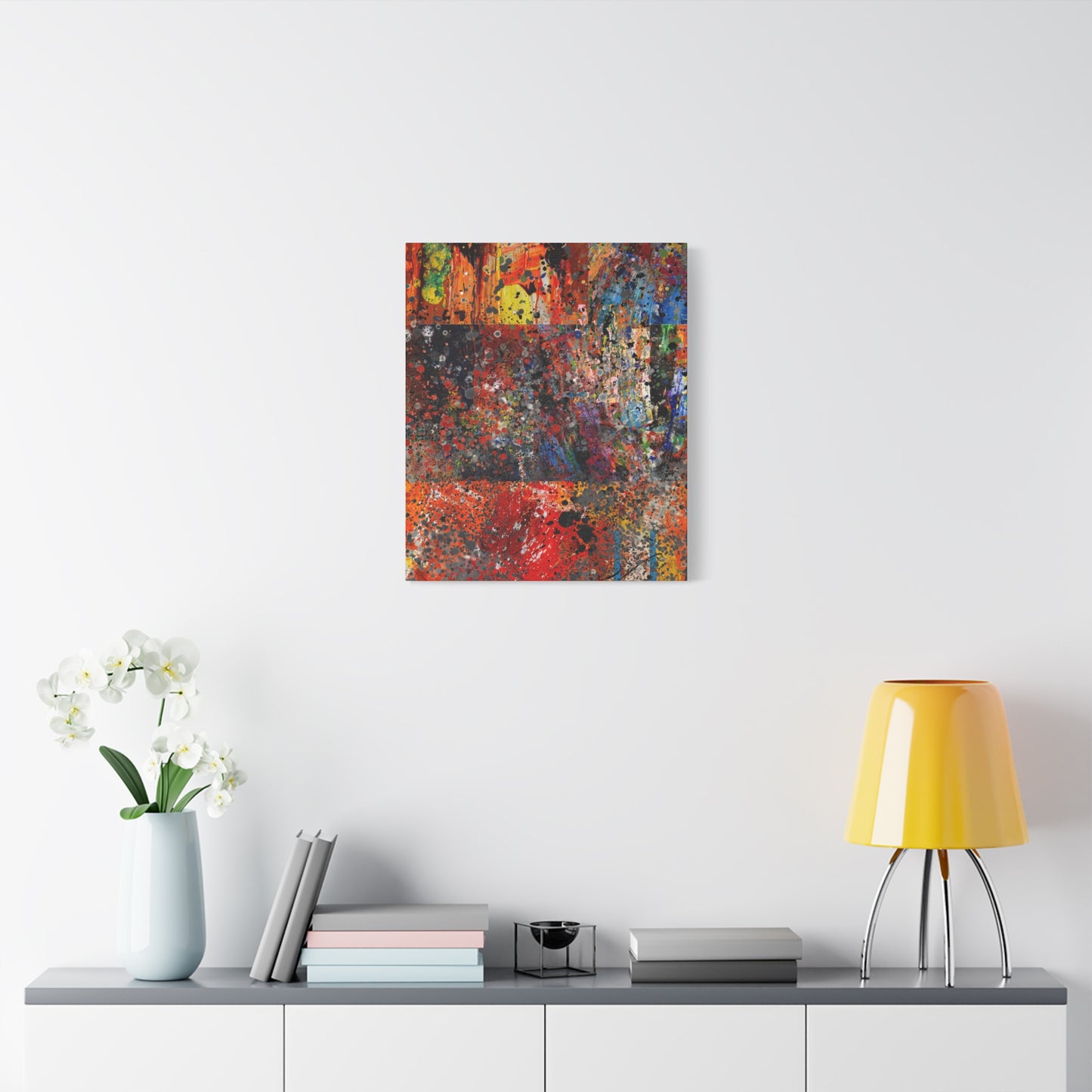 Fragments of Fire : Bold Red and Orange Abstract Splatter Canvas Art Print - Paragon Prints