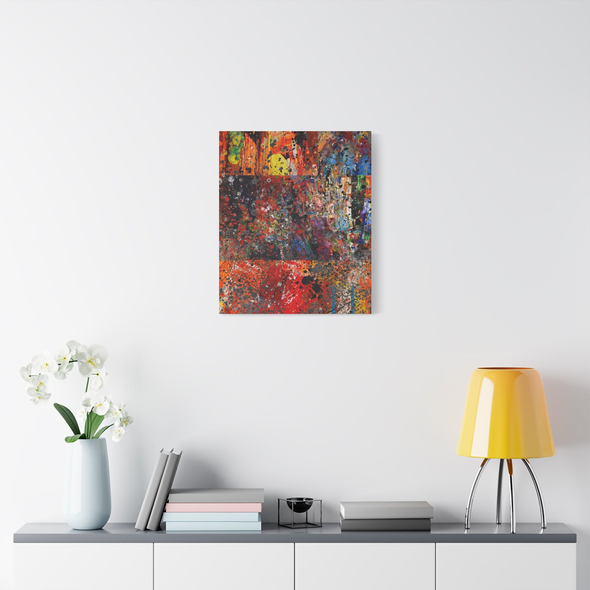 Fragments of Fire : Bold Red and Orange Abstract Splatter Canvas Art Print - Paragon Prints