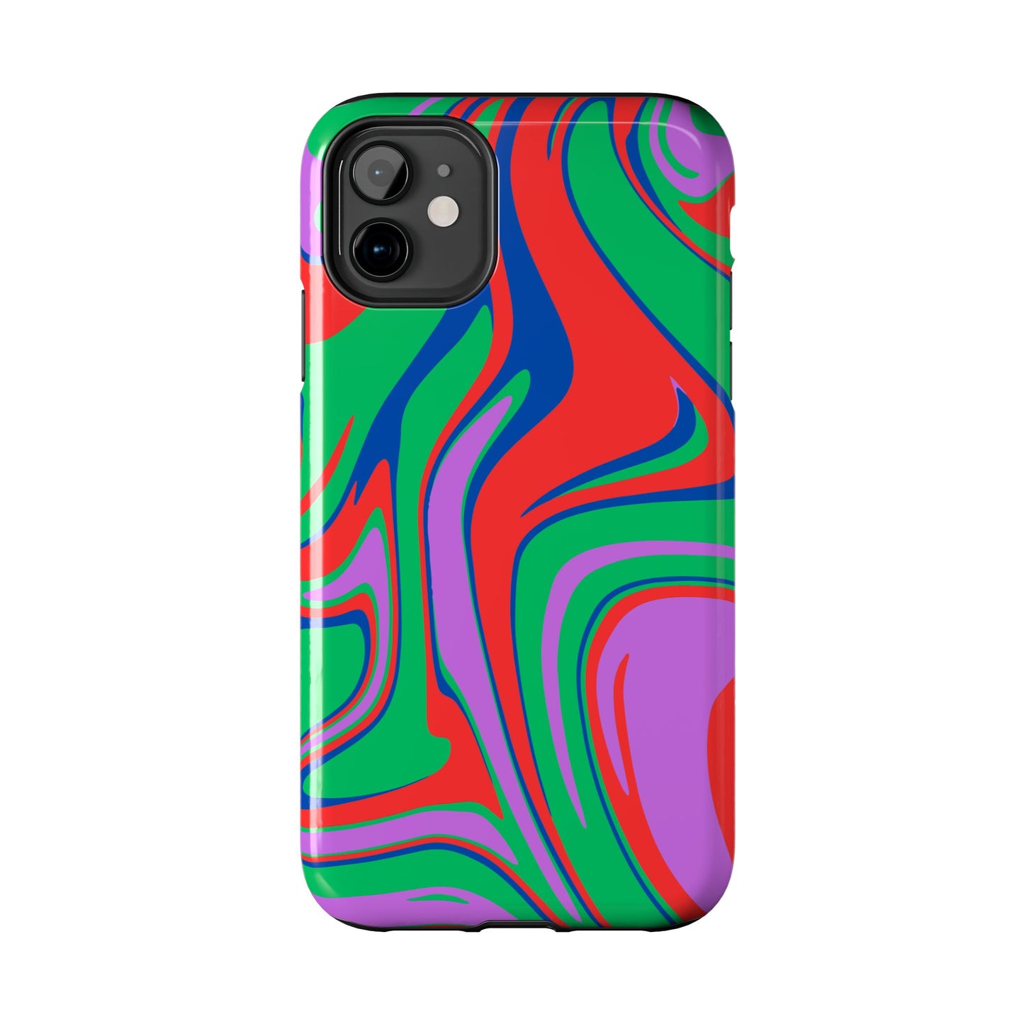 The Colorful Zebra Print Phone Case with Bold Design offers a tough, eye-catching look for iPhone and Samsung phones, featuring vibrant zebra stripes in red, green, purple, and blue.