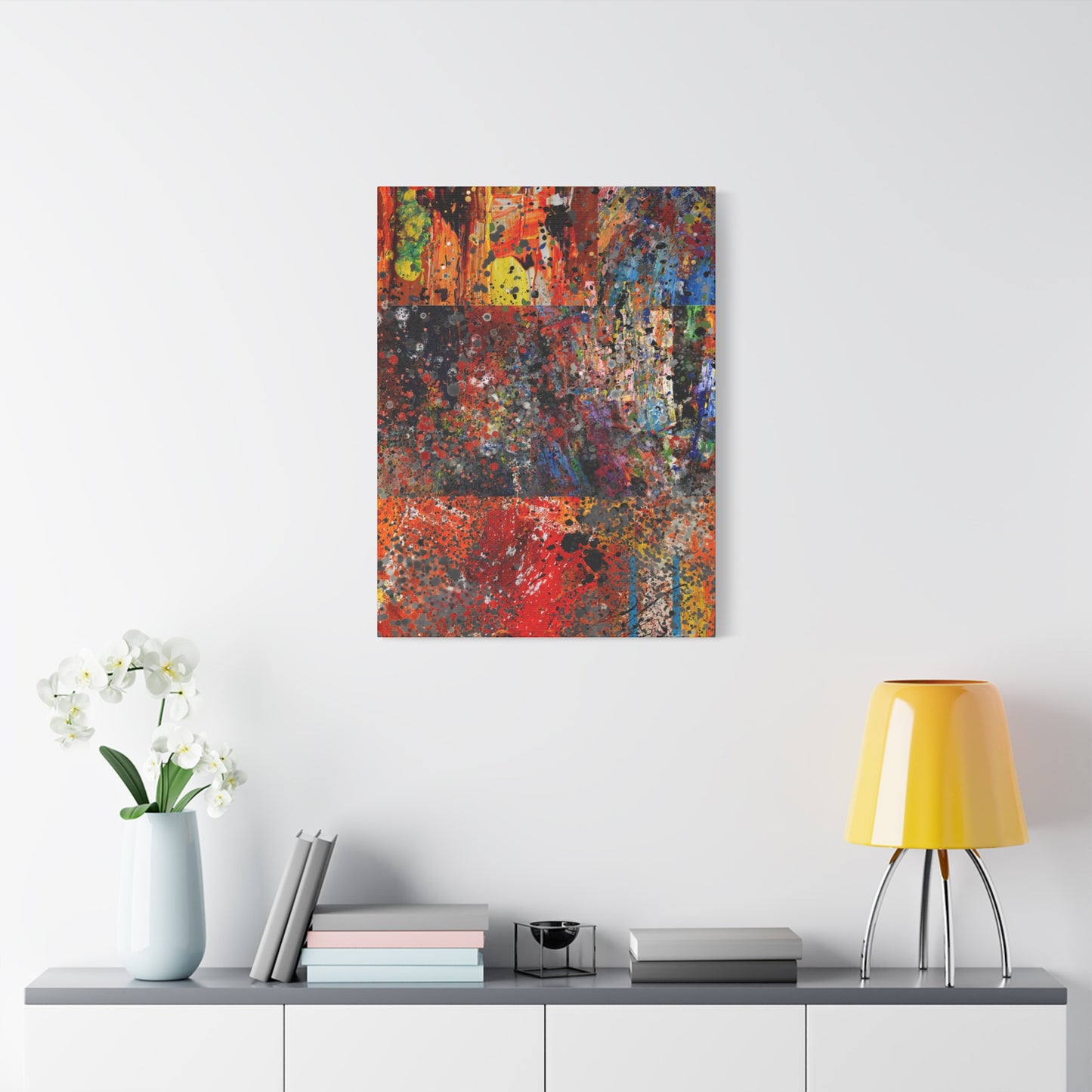 Fragments of Fire : Bold Red and Orange Abstract Splatter Canvas Art Print - Paragon Prints