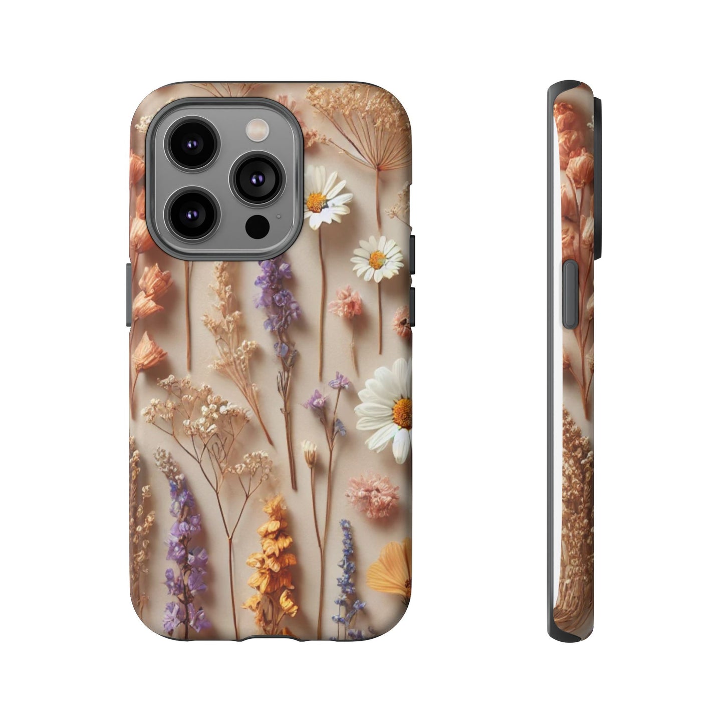 The Aesthetic Pressed Flower Floral Design Phone Cover by Printify adds nature-inspired beauty to your device with its delicate floral design.