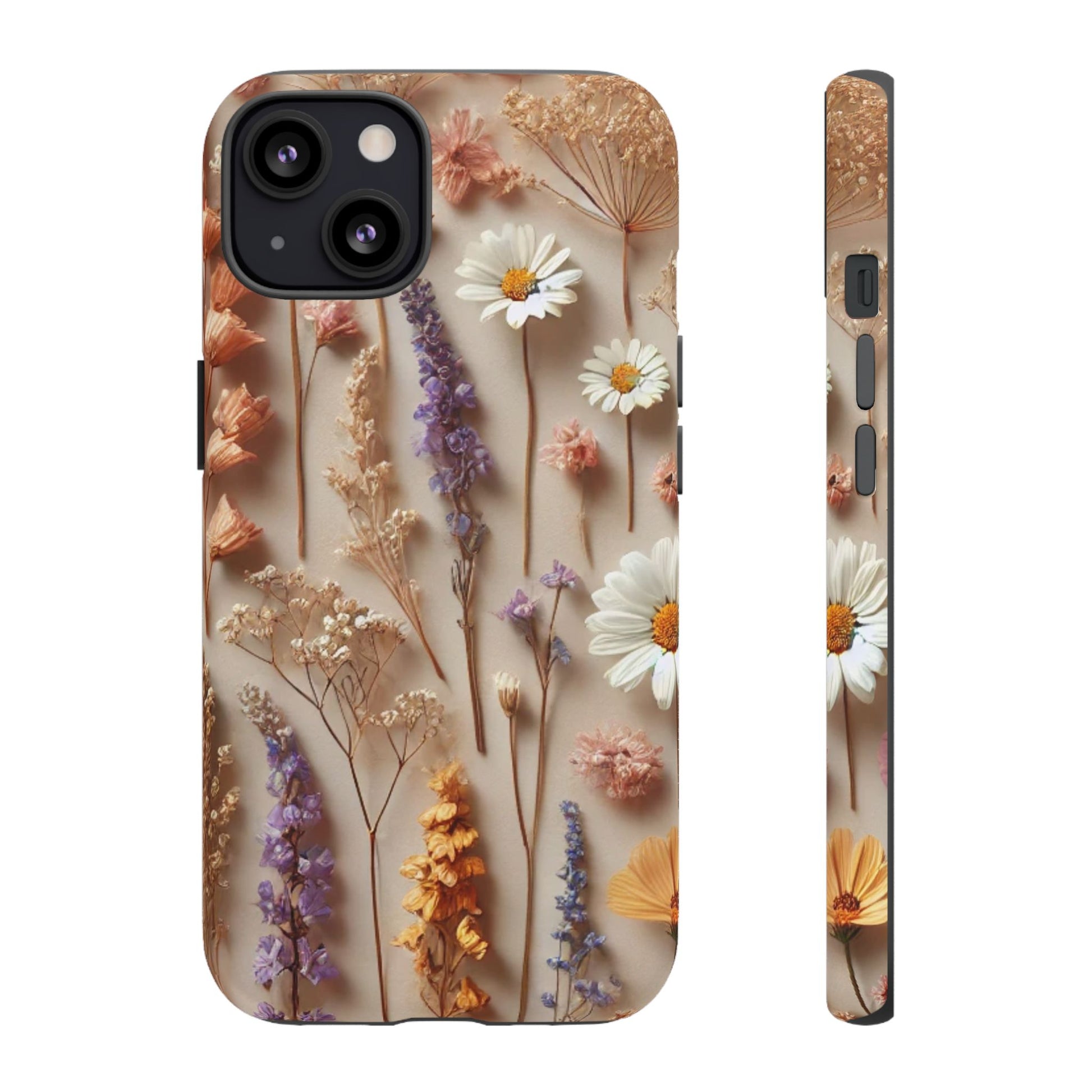 Aesthetic pressed flower floral design phone cover featuring vibrant floral patterns and earthy tones