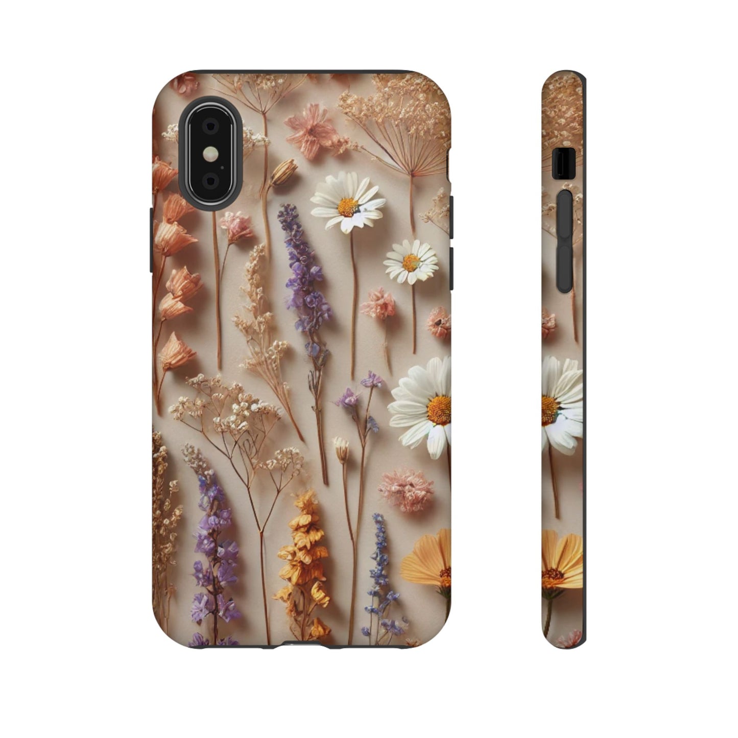 Aesthetic pressed flower floral design phone cover featuring vibrant blooms and delicate flora
