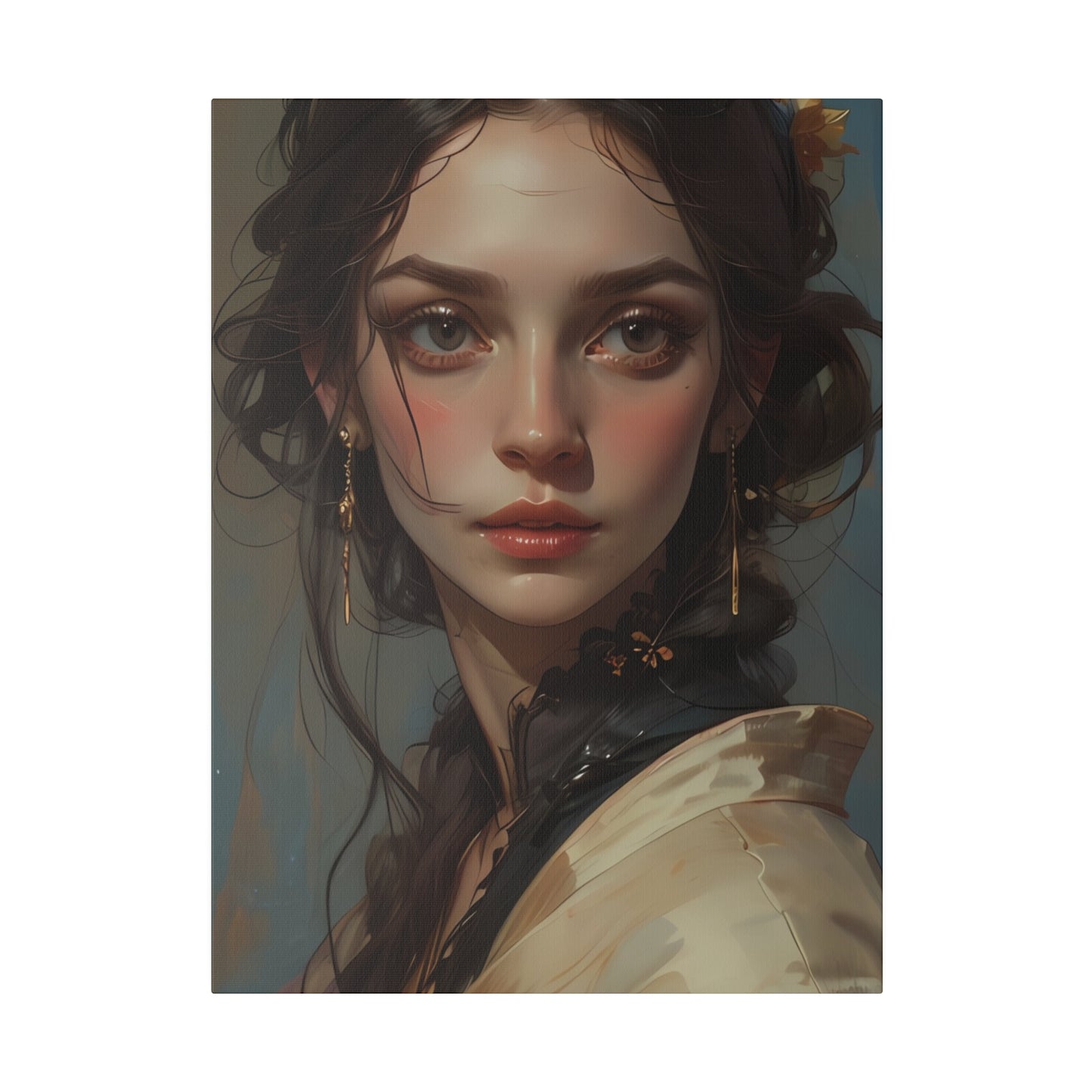 Classical woman portrait canvas print featuring detailed close-up of elegant woman with vintage style by Printify