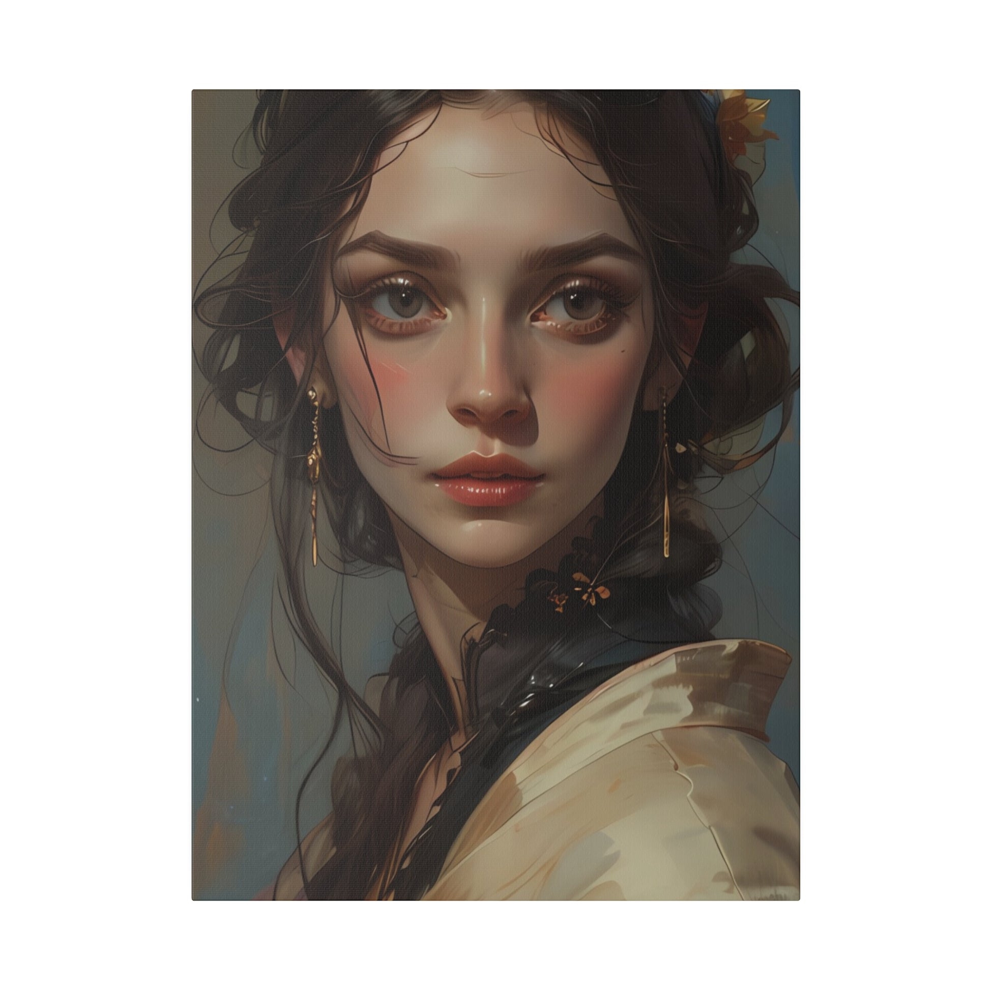 Classical woman portrait canvas print featuring detailed close-up of elegant woman with vintage style by Printify