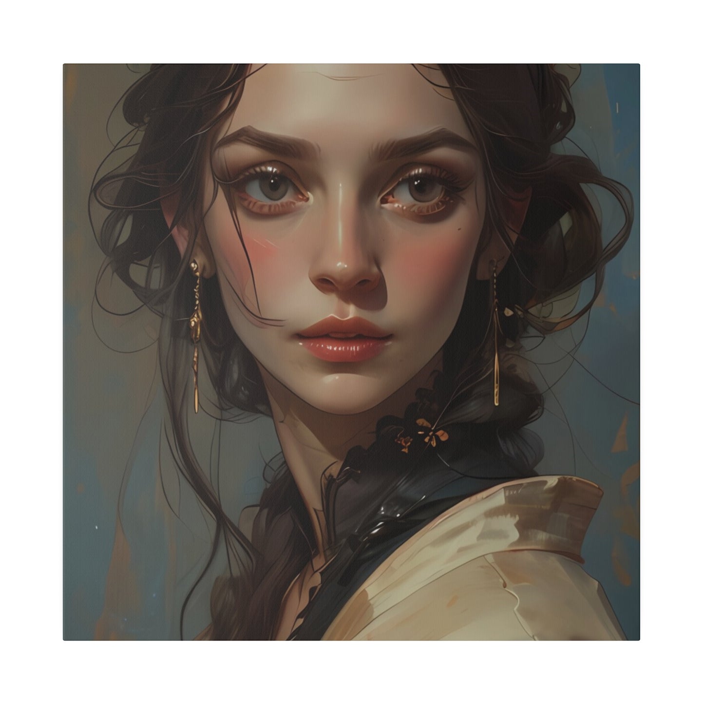 Classical woman portrait canvas print by Printify featuring detailed face and elegant attire