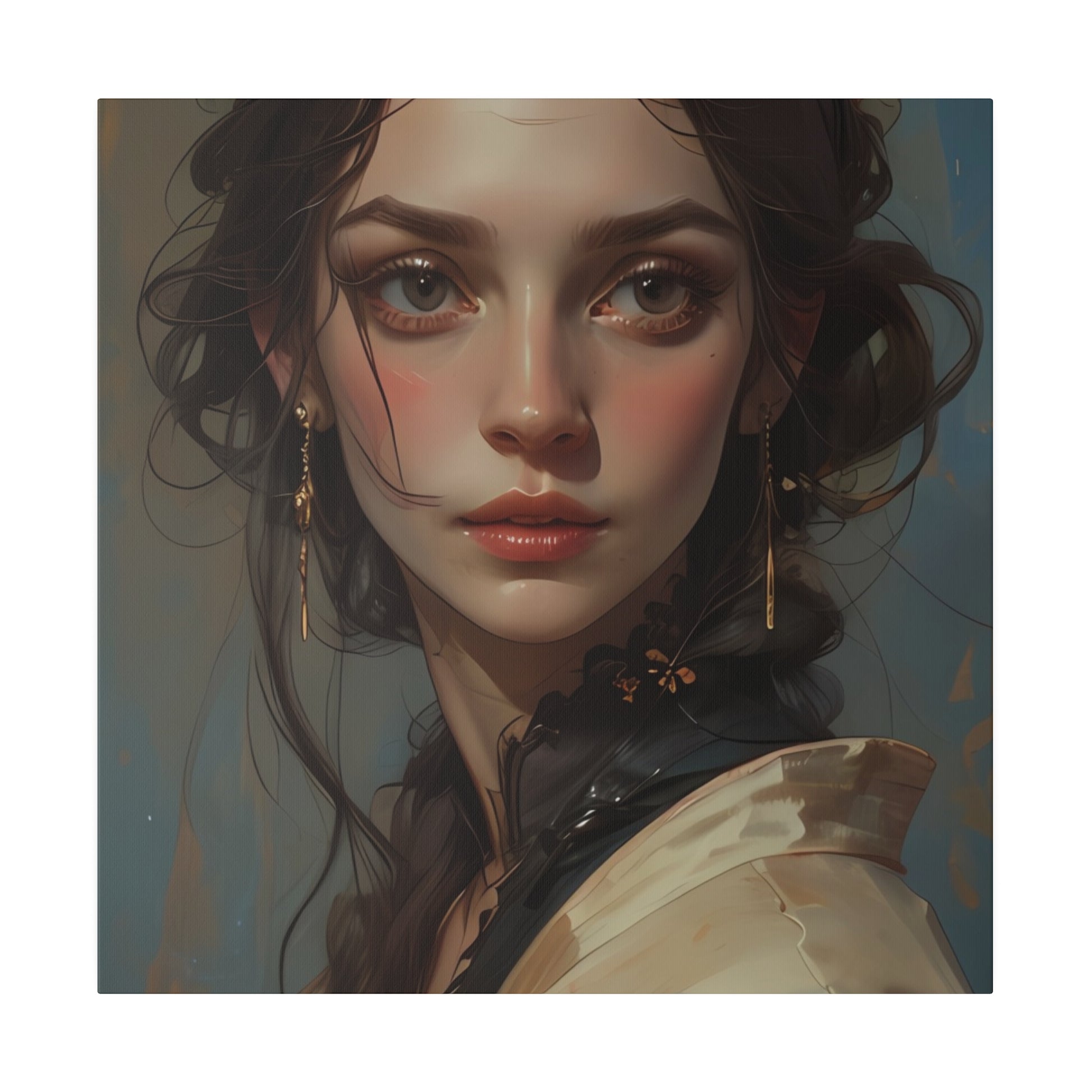 Classical woman portrait canvas print by Printify featuring detailed face and elegant attire