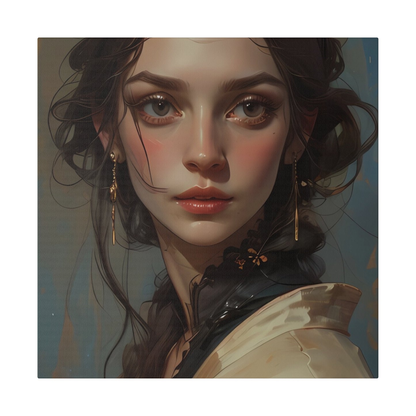 Classical woman portrait canvas print featuring a detailed close-up of a vintage style elegant woman