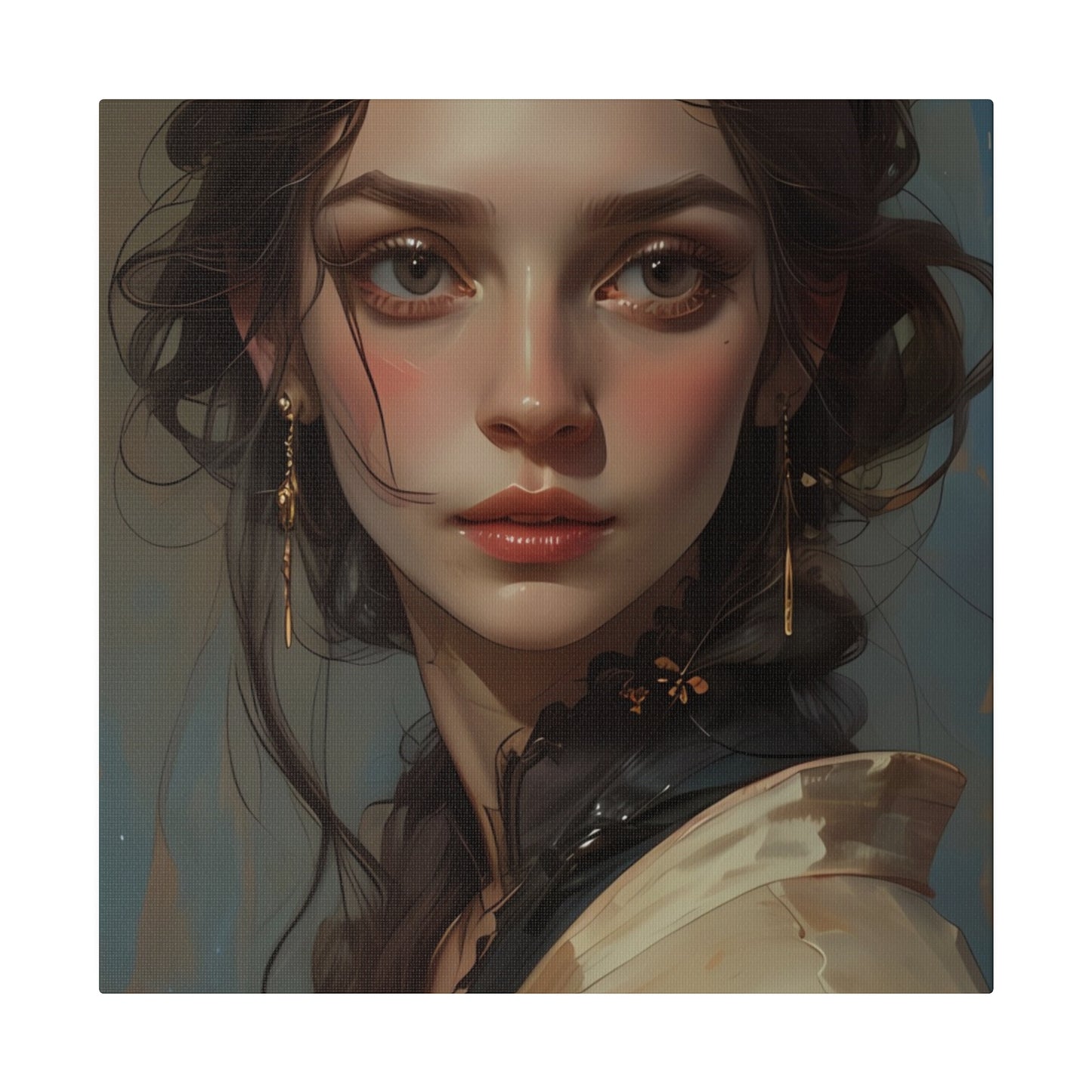 Classical woman portrait canvas print featuring detailed face and vintage style on Printify canvas