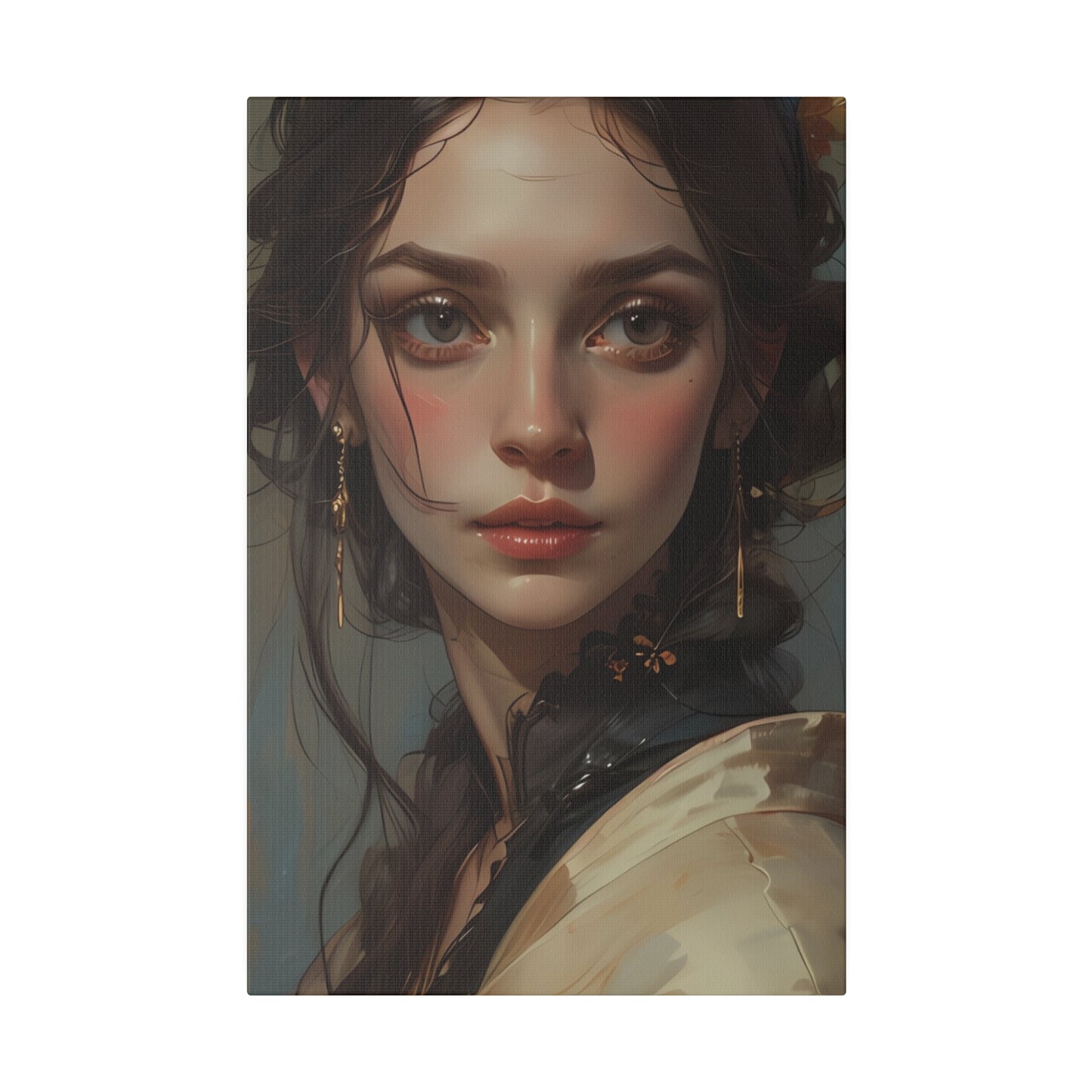 Classical woman portrait canvas print by Printify featuring detailed elegant female face with vintage style