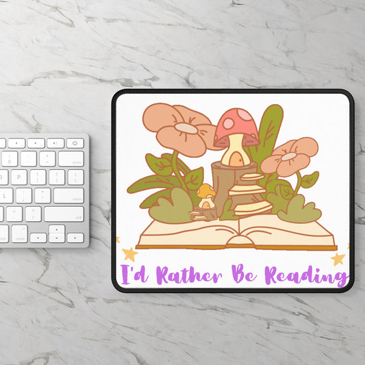 Printify home decor mouse pad with open book mushrooms and flowers illustration and rather be reading fantasy mouse pad .