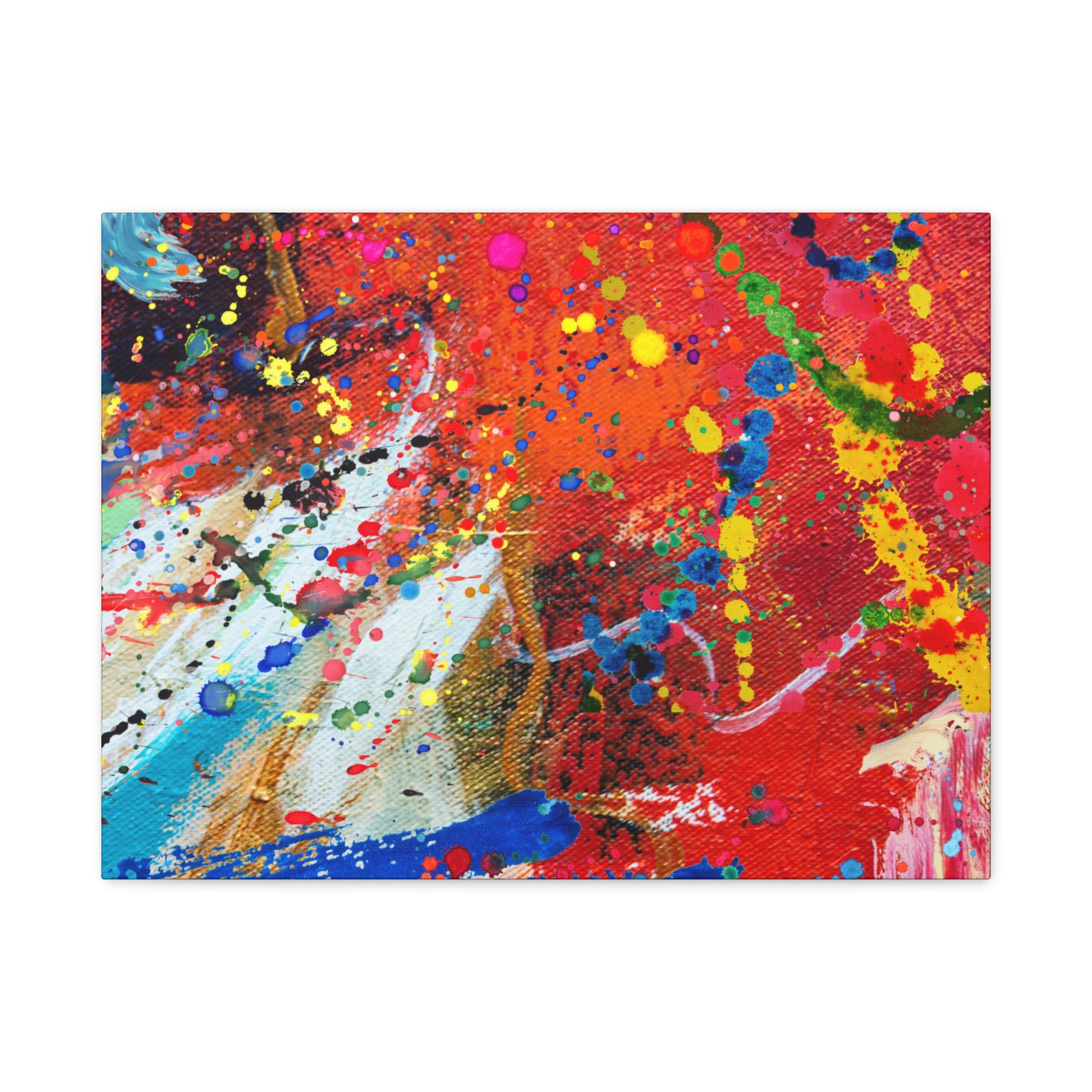 A Chaotic abstract art canvas print featuring vibrant colors and dynamic brush strokes.