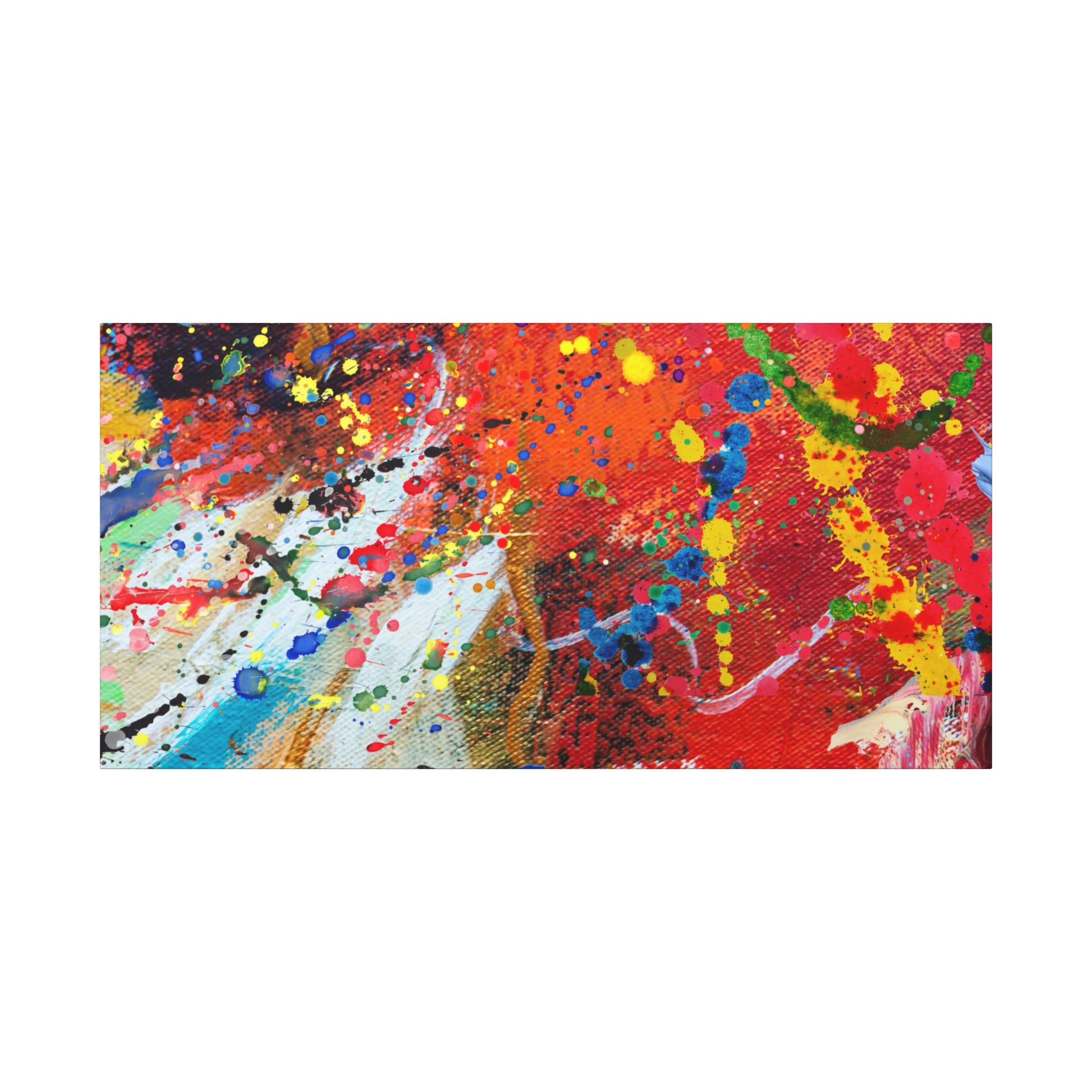 Vibrant chaotic abstract art canvas print featuring colorful splashes and dynamic patterns
