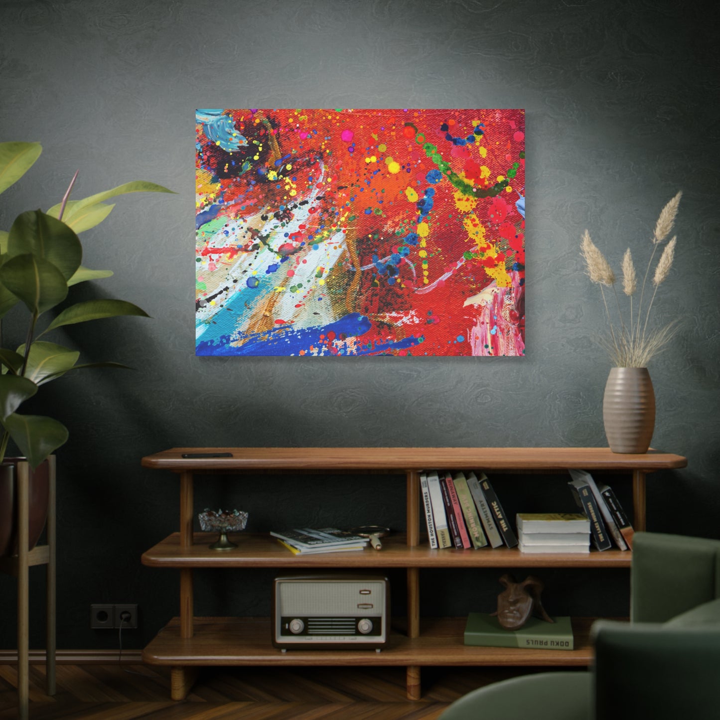 Chaotic abstract art canvas print showcasing vibrant colors and dynamic patterns for modern home decor