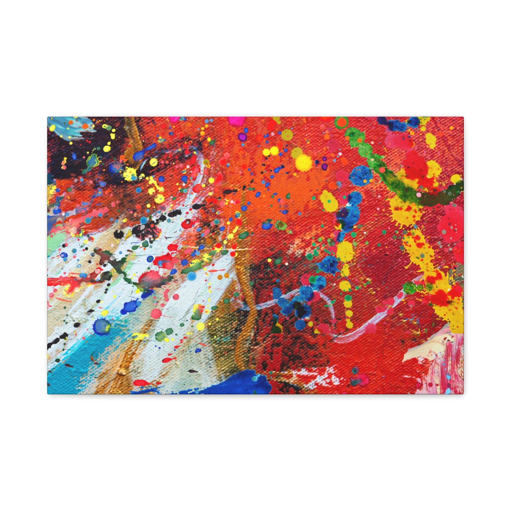 A Chaotic abstract art canvas print featuring vibrant colors and dynamic brush strokes