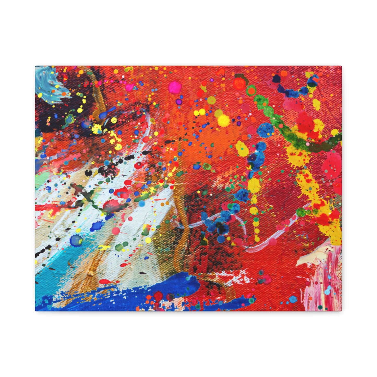 Chaotic abstract art canvas print featuring vibrant colors and dynamic brush strokes.