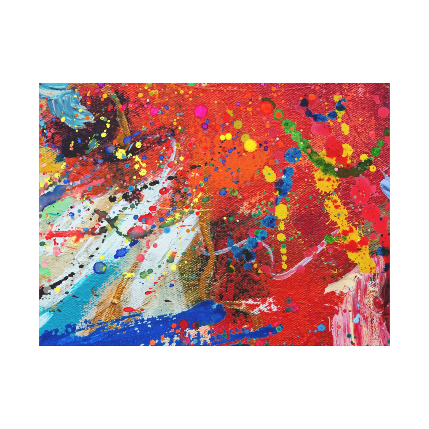 Colorful chaotic abstract art canvas print featuring vibrant splashes and dynamic brush strokes